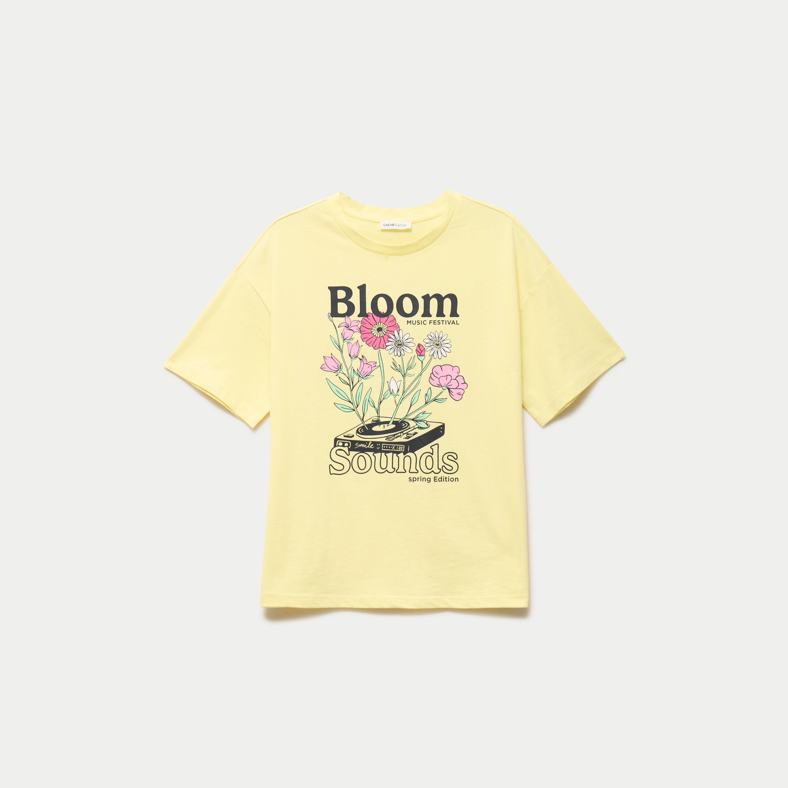 T-shirt oversize manches courtes jaune pastel femme