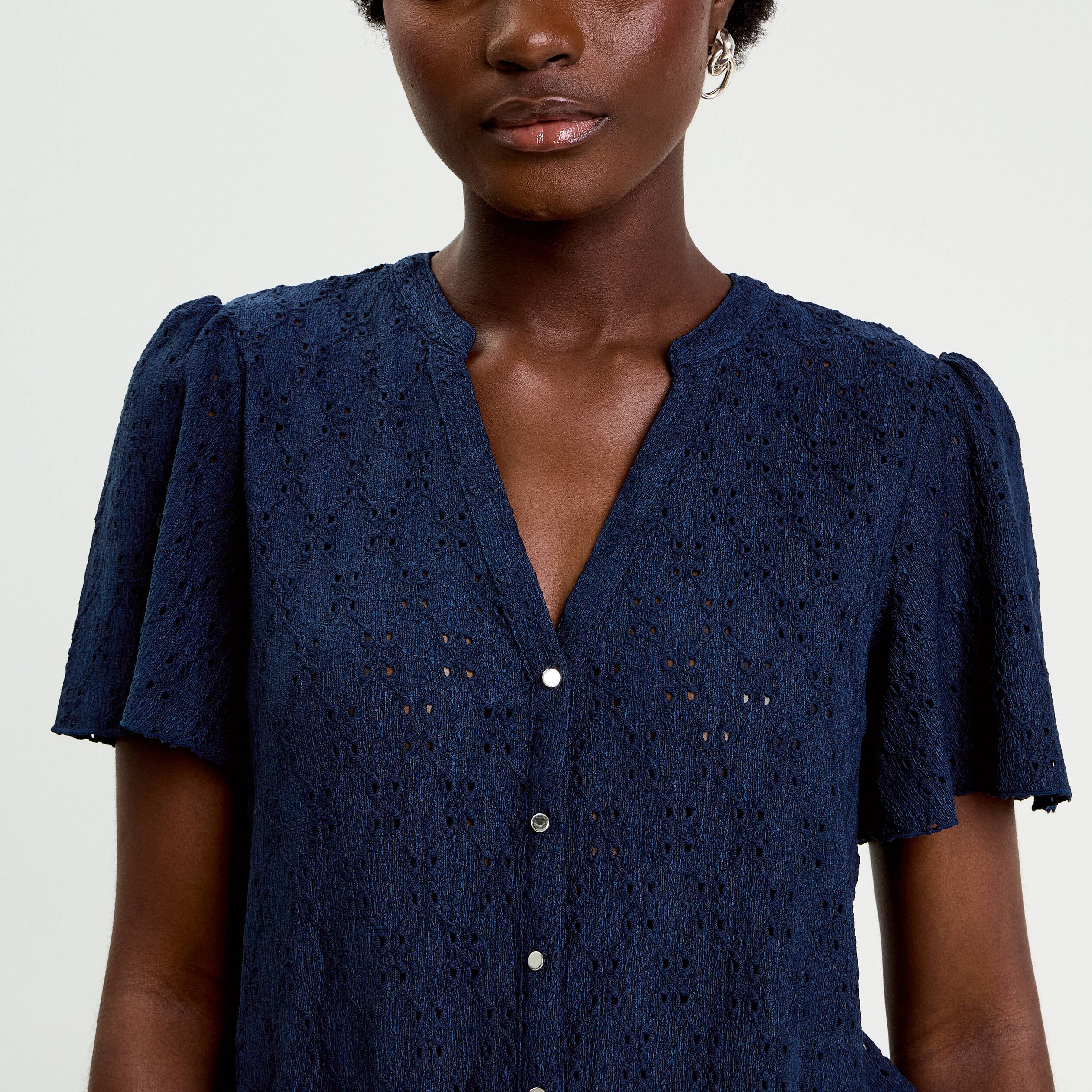T-shirt manches courtes bleu fonc&eacute; femme