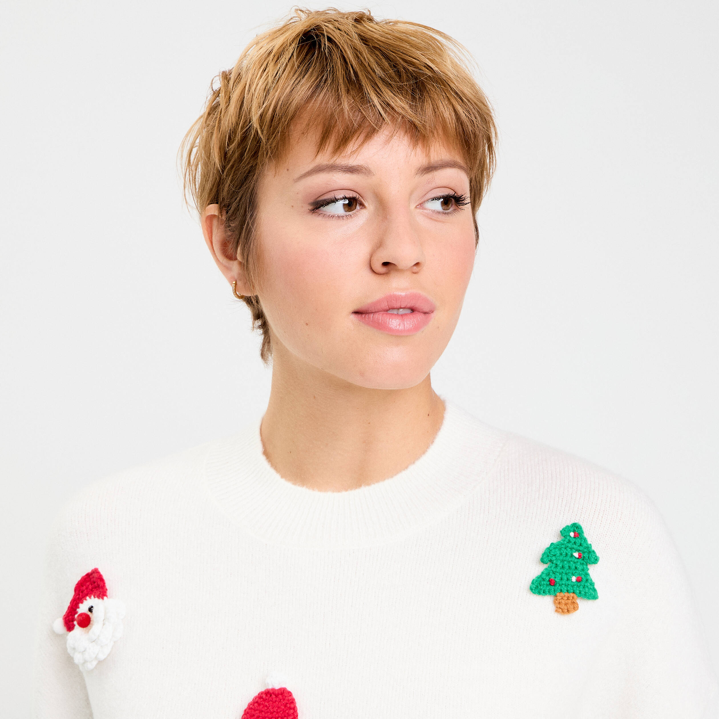 Pull de no&euml;l manches longues ecru femme