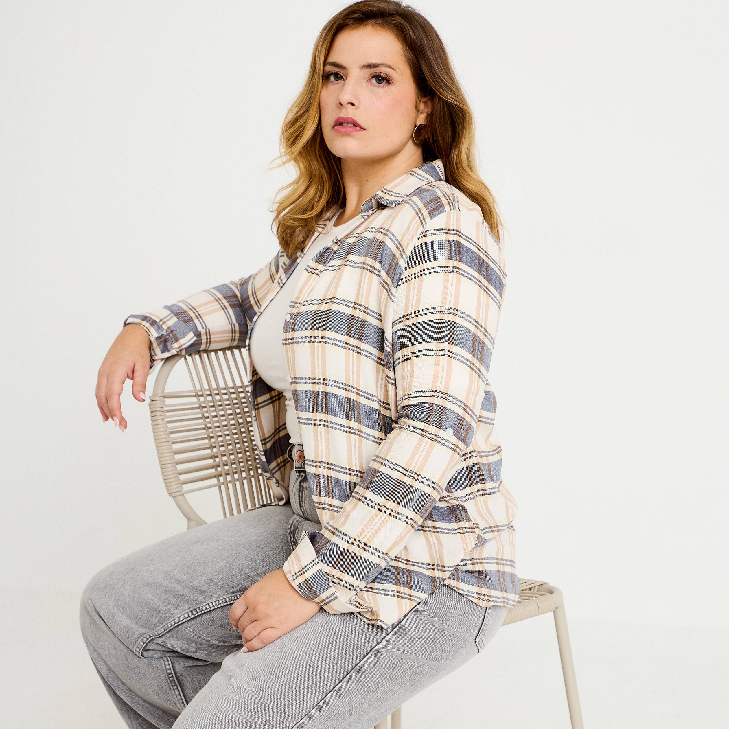 Chemise manches longues bleu femme