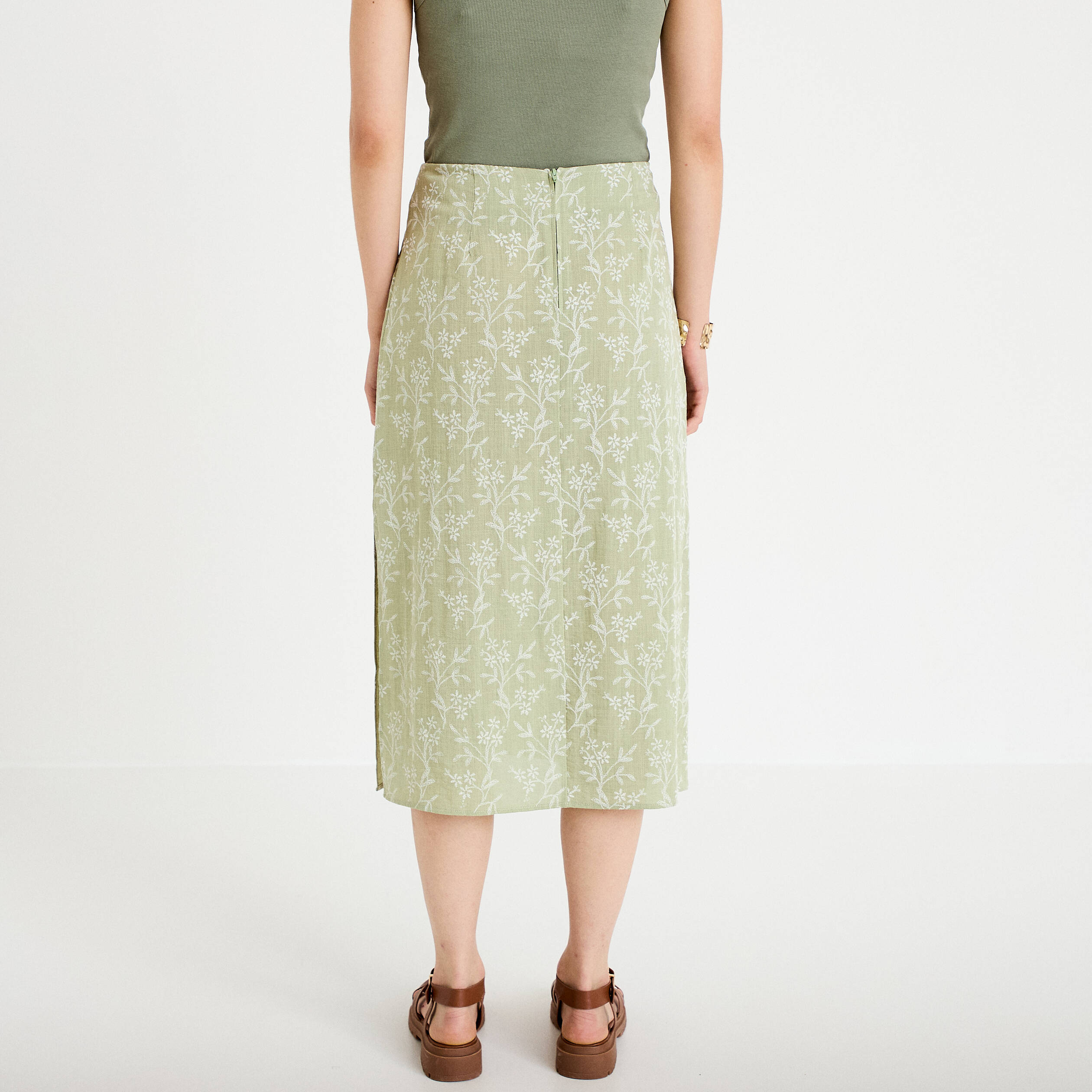 Jupe &eacute;vas&eacute;e longueur 3/4 vert femme