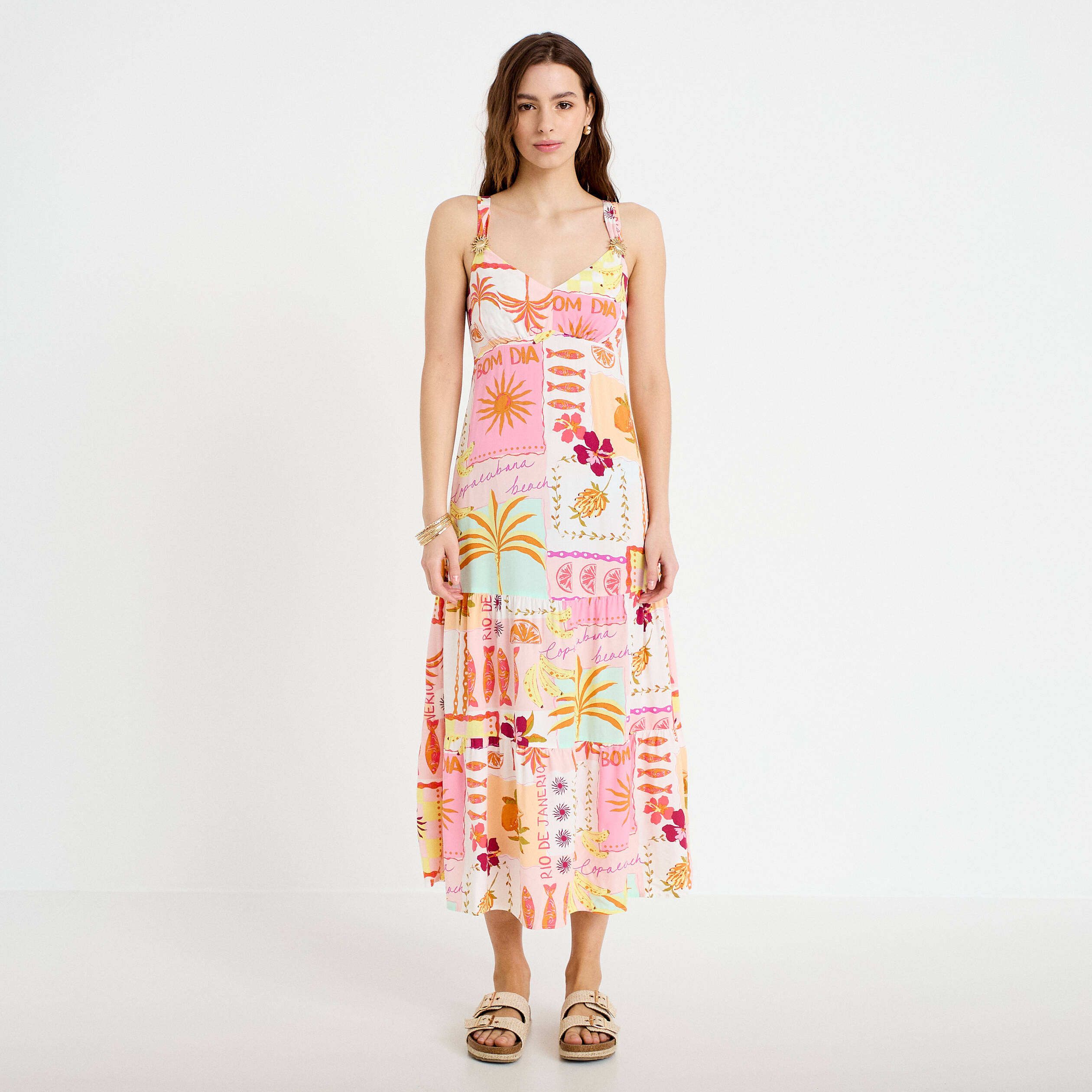 Robe longue &eacute;vas&eacute;e col coeur bretelles blanc femme