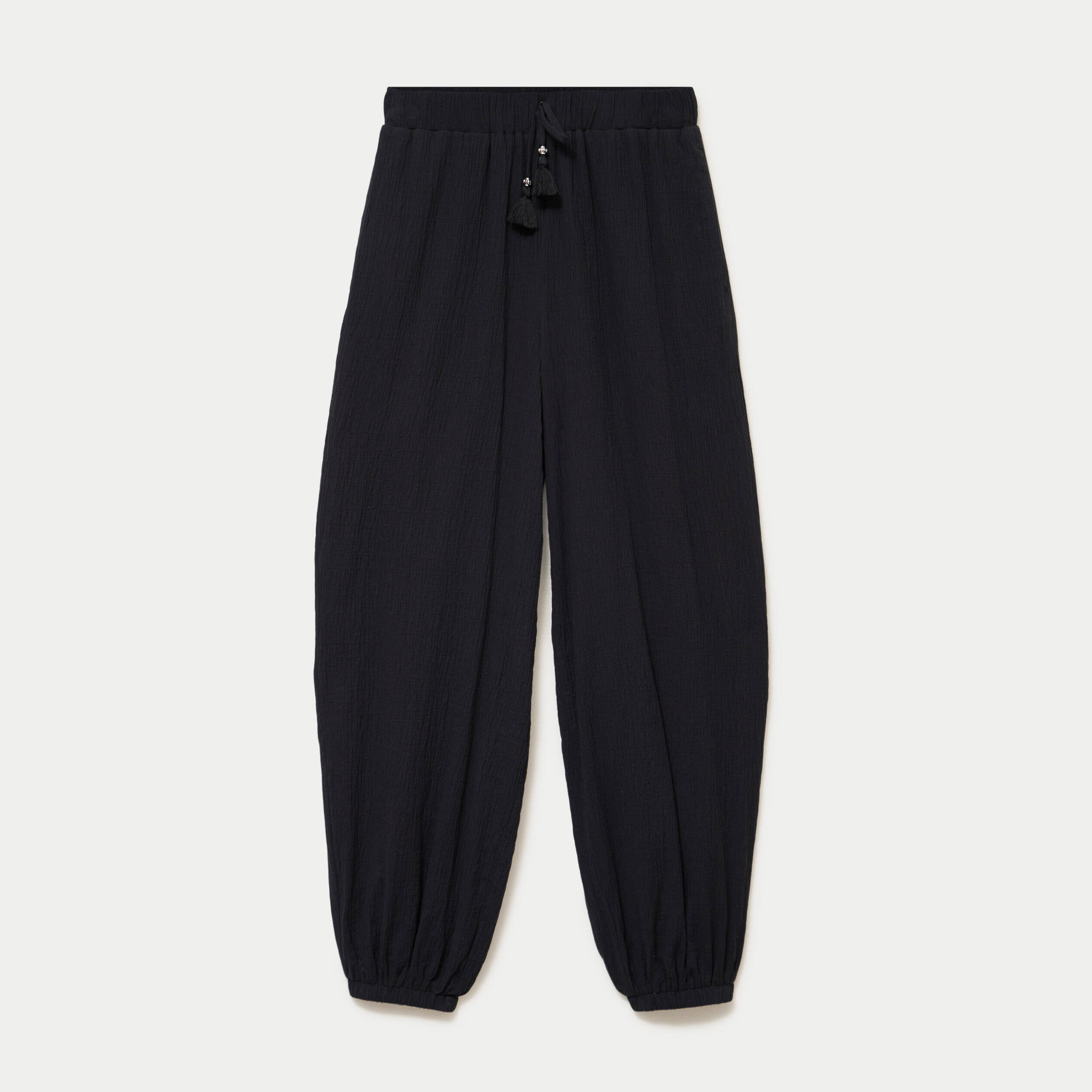 Pantalon large taille haute pliss&eacute; noir femme