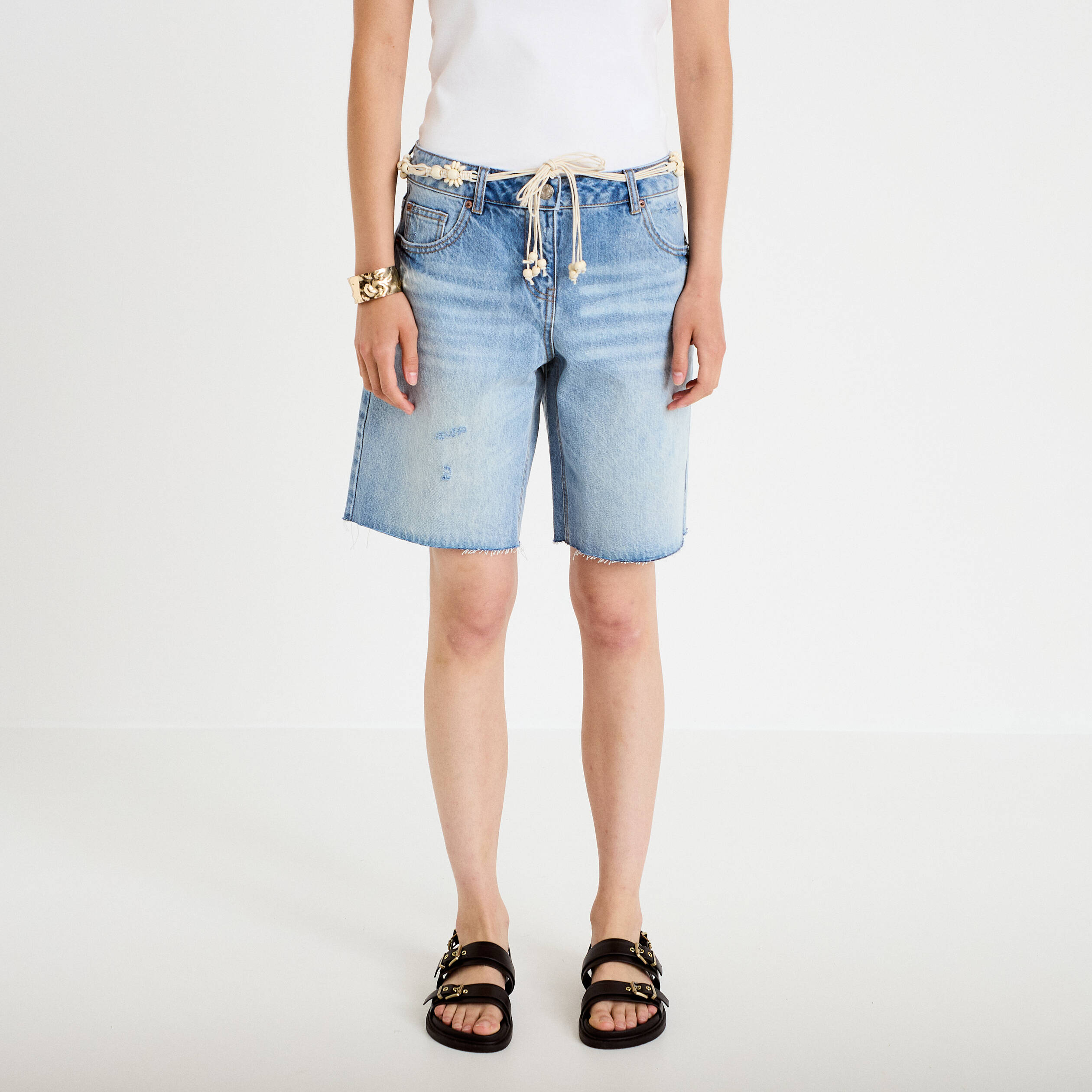 Bermuda en jean avec ceinture amovible denim triple stone femme