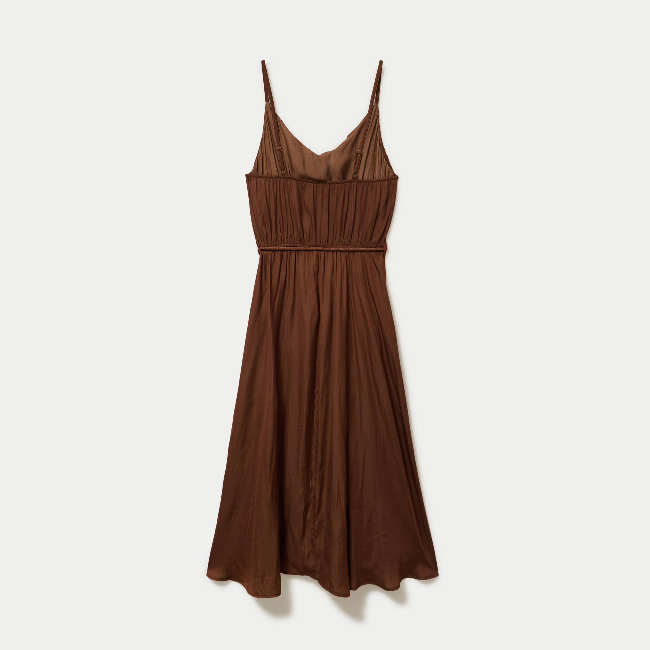 Robe longue &eacute;vas&eacute;e col v bretelles marron femme