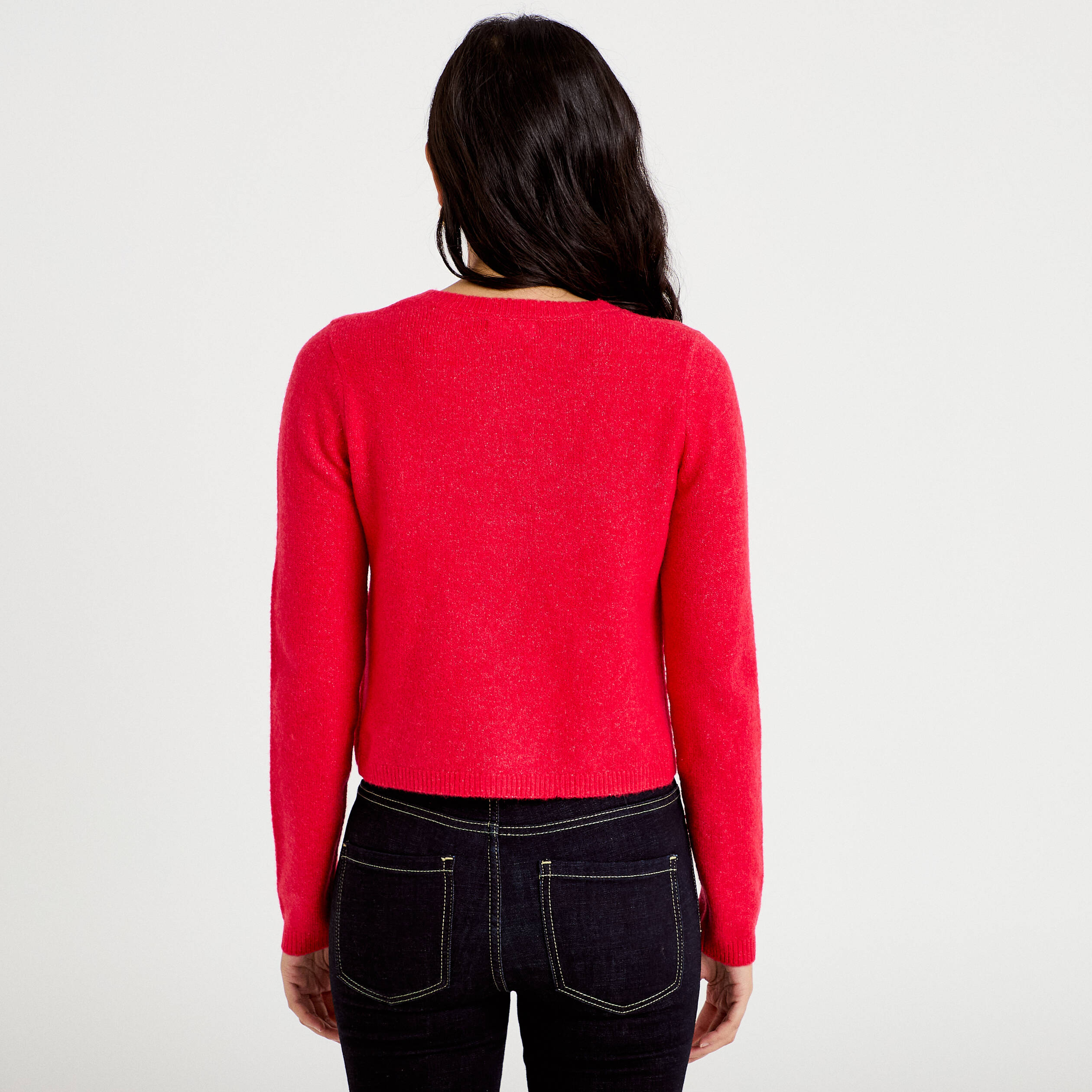 Gilet boutonn&eacute; manches longues rouge femme