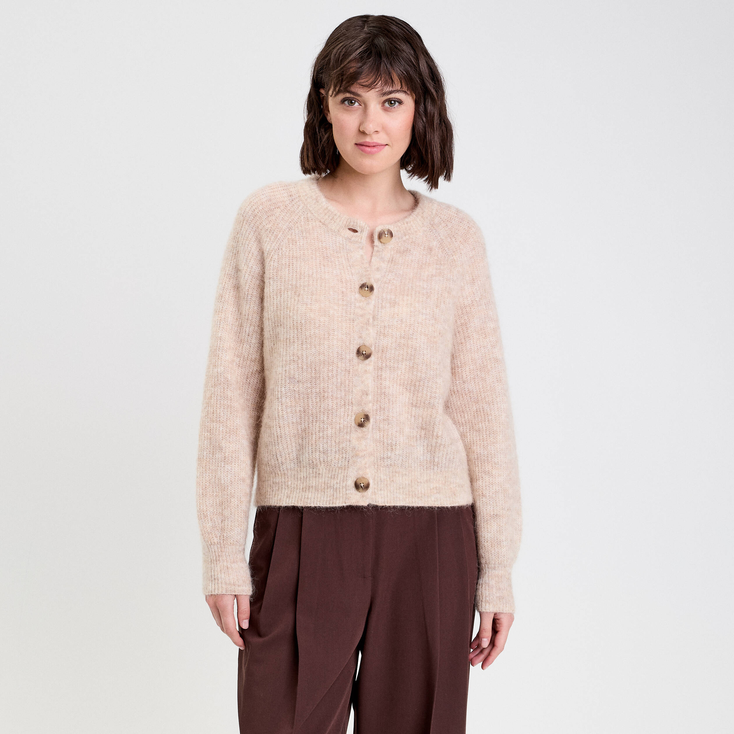 Gilet manches longues beige femme
