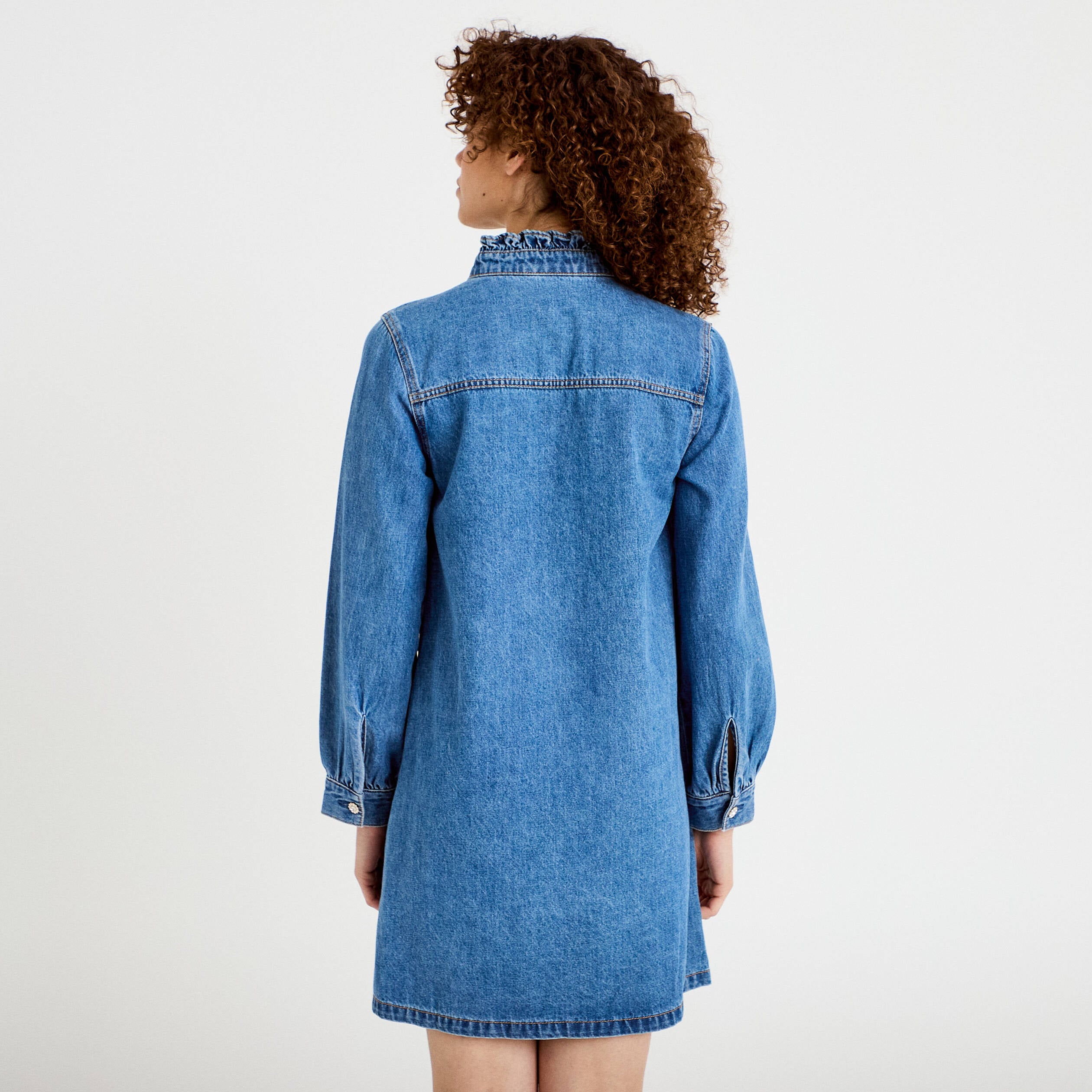 Robe &eacute;vas&eacute;e jean col montant denim double stone femme
