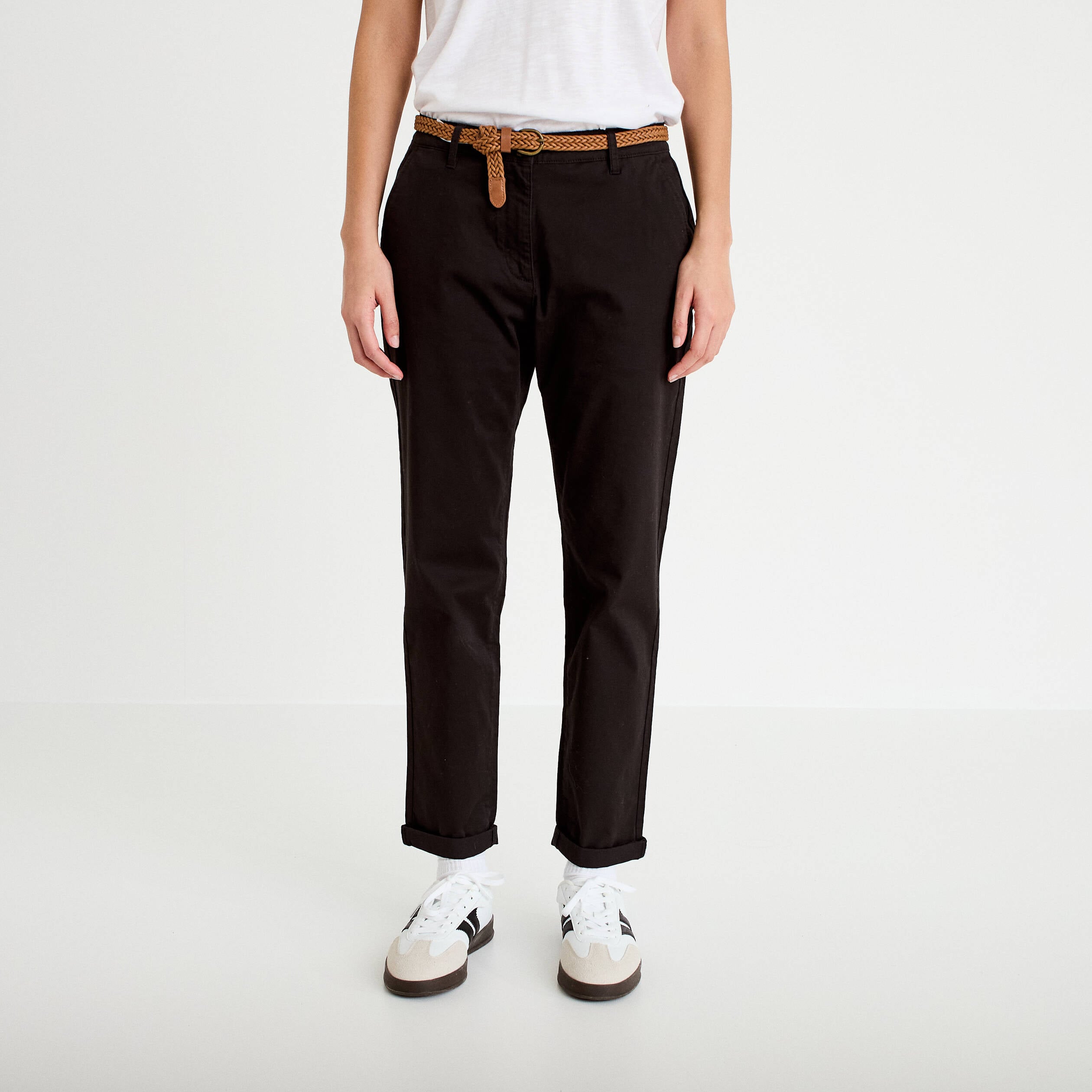 Pantalon chino 7/8&egrave;me noir femme