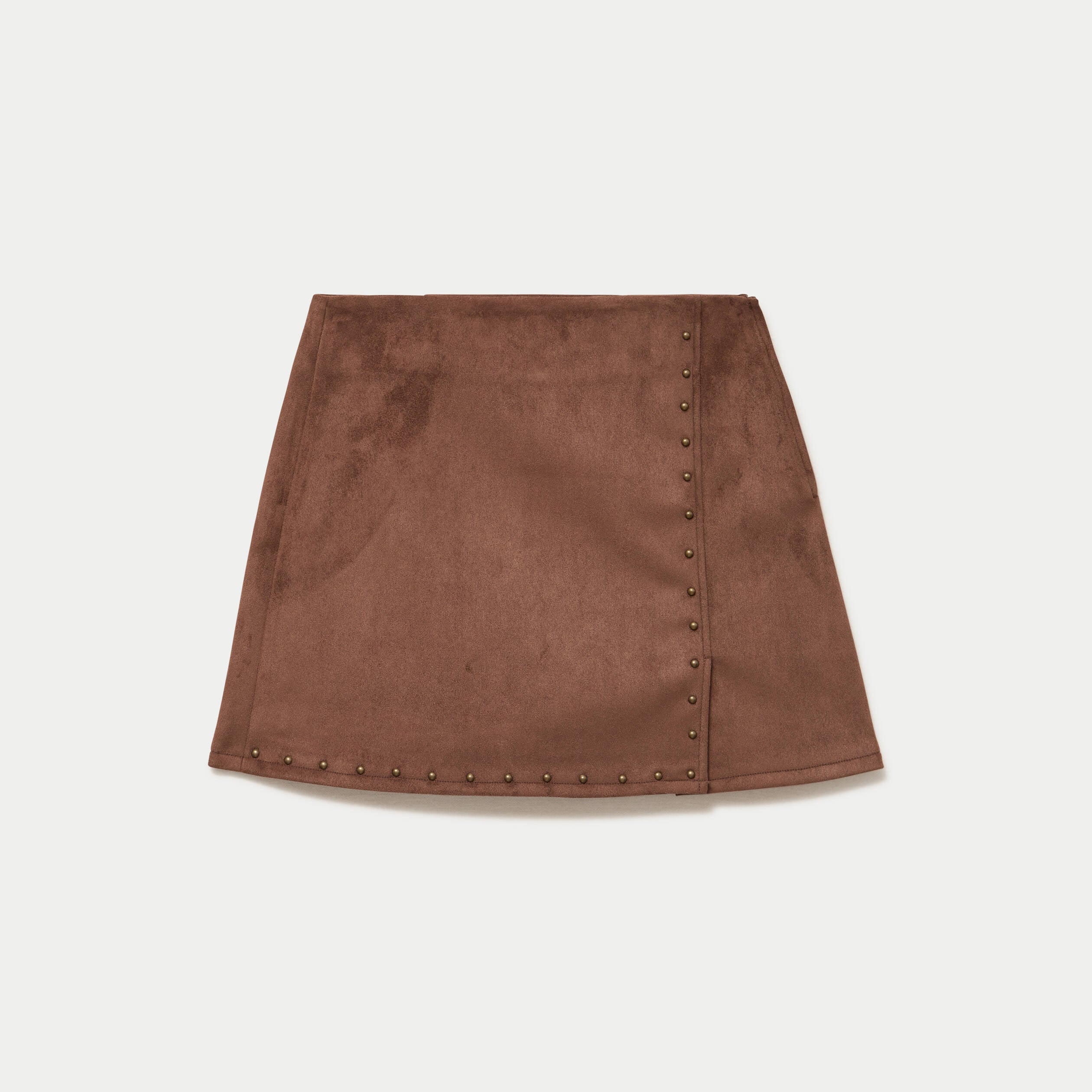 Jupe-short trap&egrave;ze taille haute daim marron femme