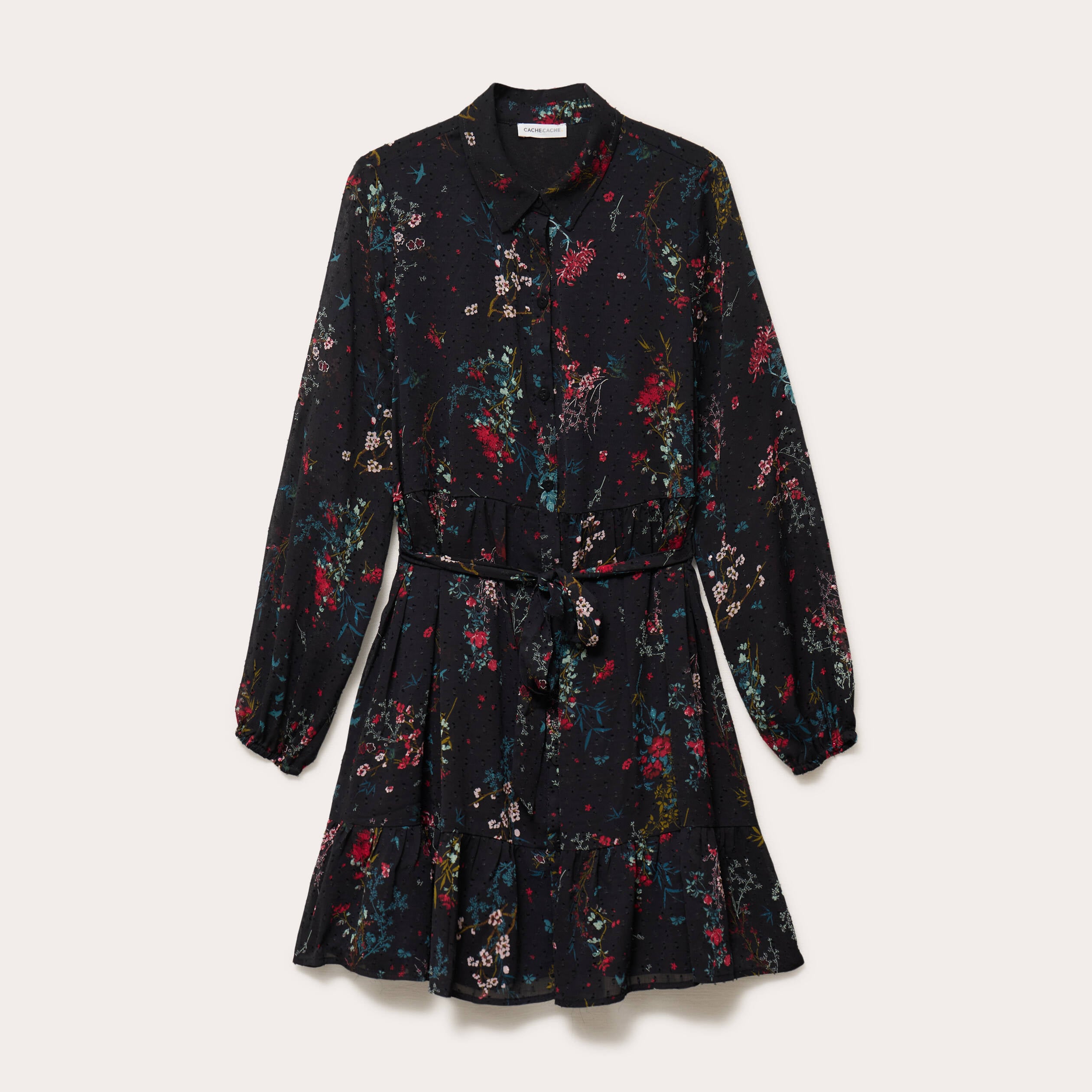 Robe &eacute;vas&eacute;e col chemise noir femme