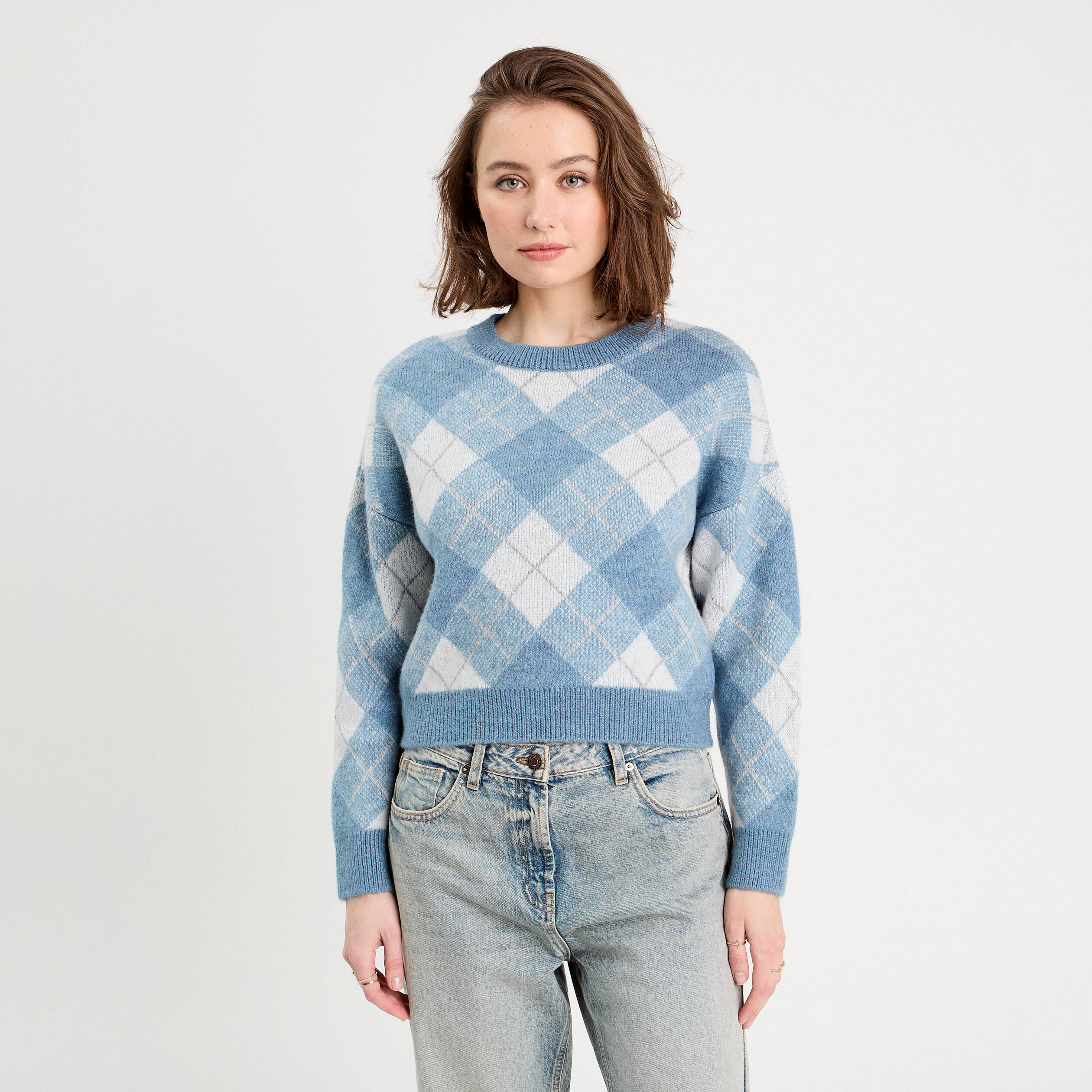 Pull manches longues bleu femme