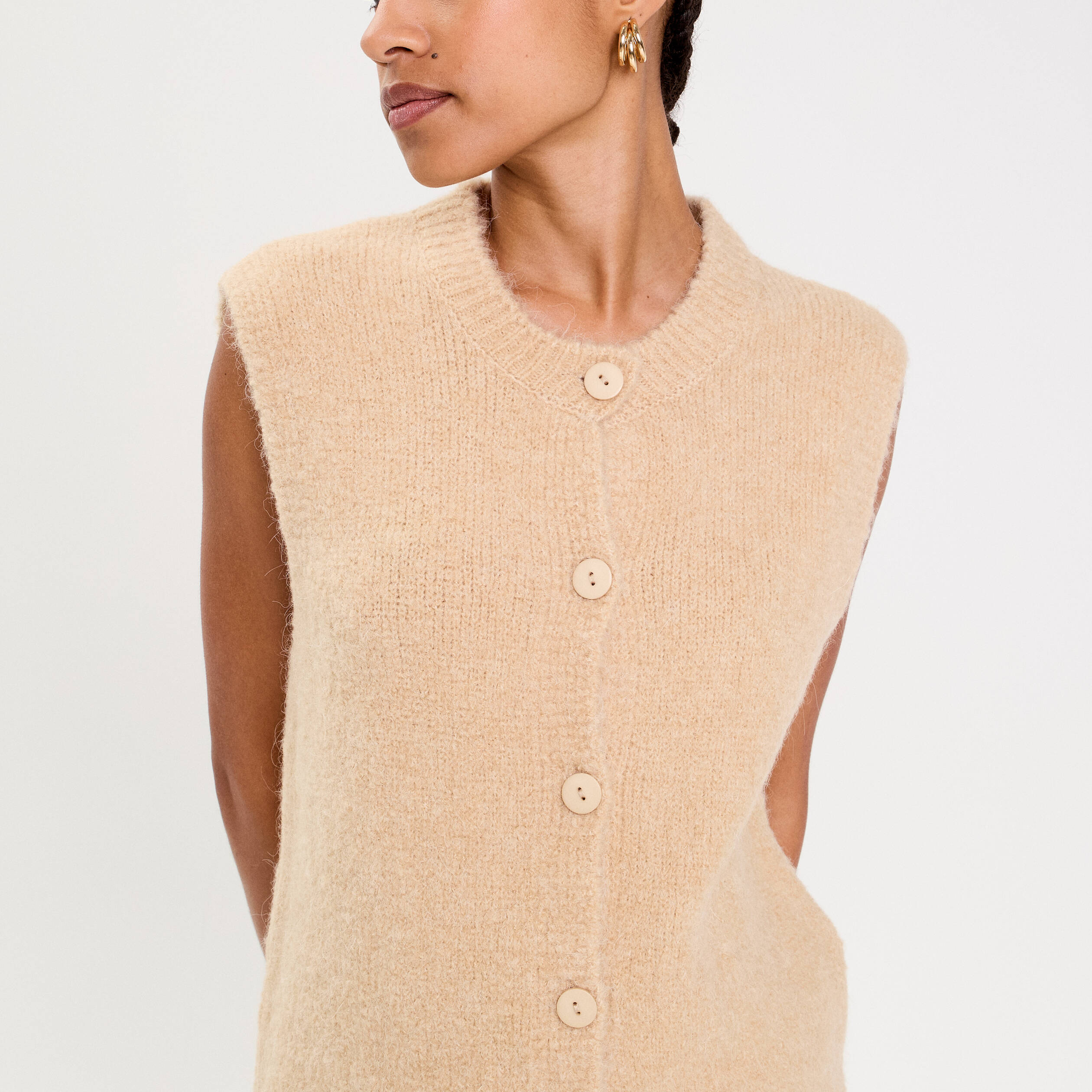 Gilet sans manches col rond beige femme