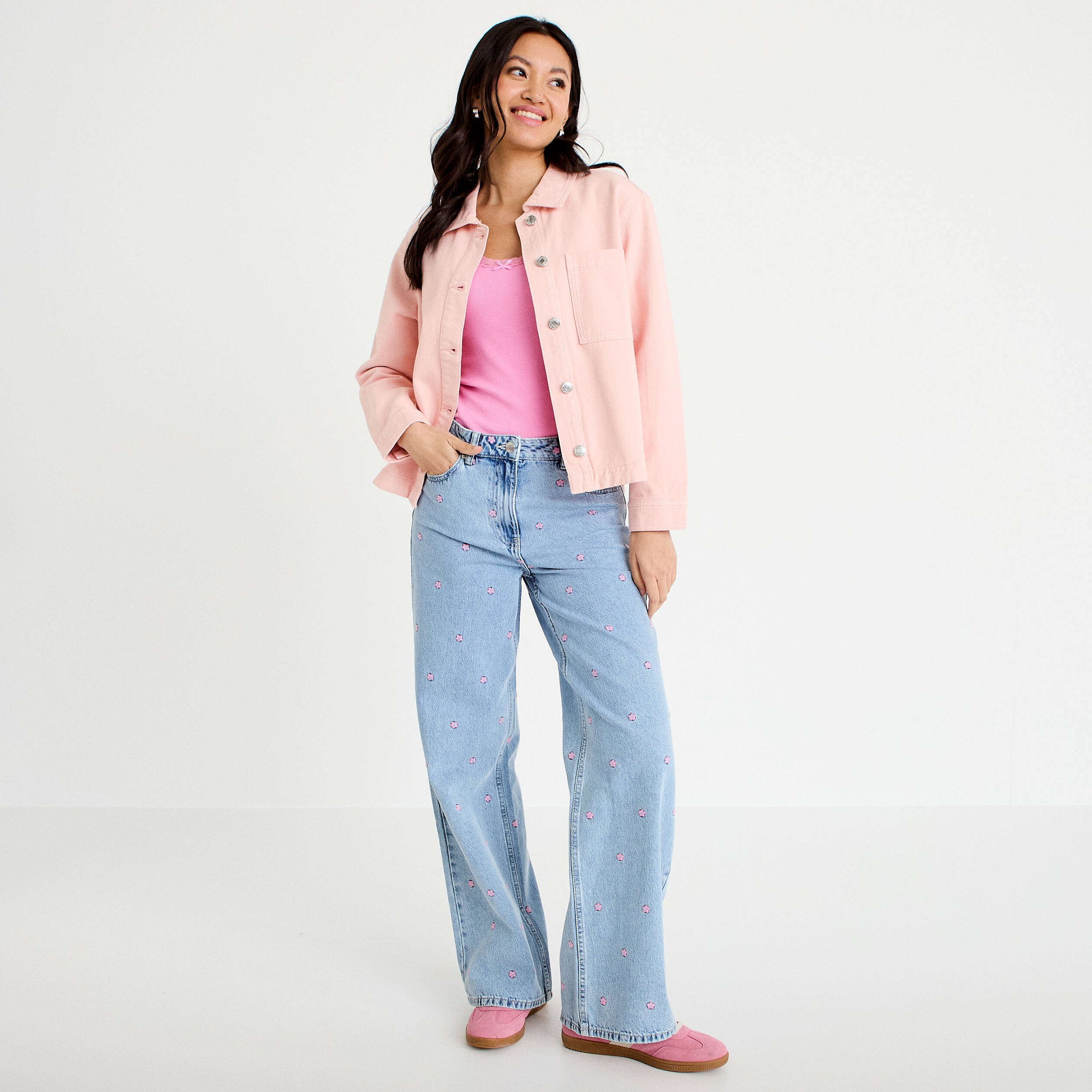 Surchemise oversize col classique rose clair femme
