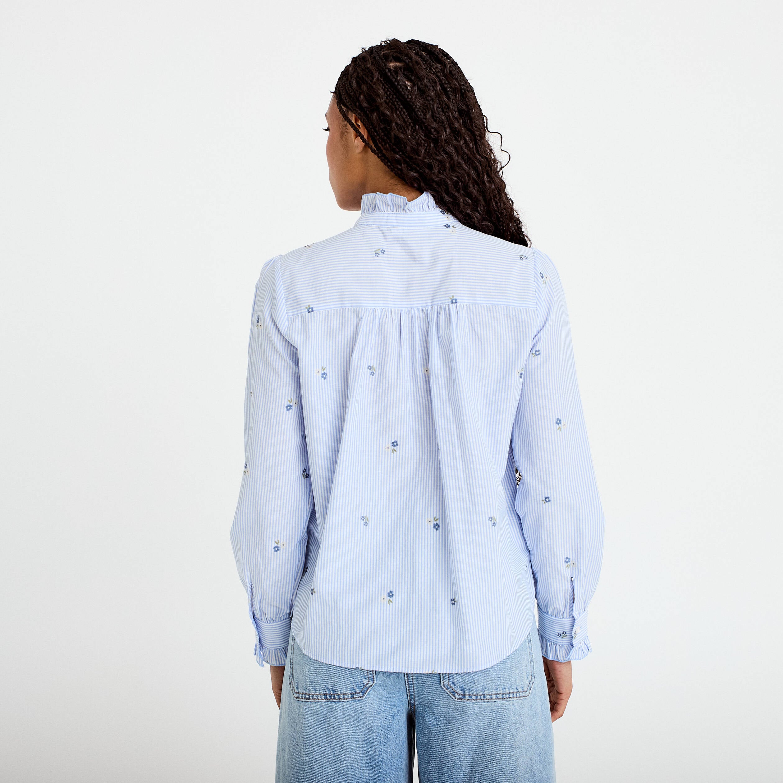 Chemise droite manches longues bleu ciel femme