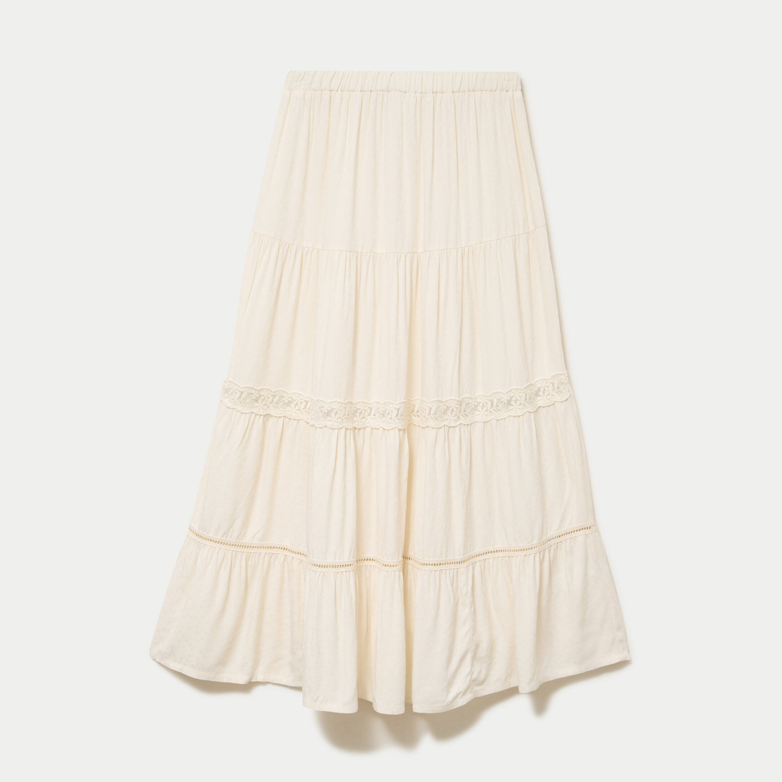 Jupe &eacute;vas&eacute;e longueur 3/4 dentelle ecru femme