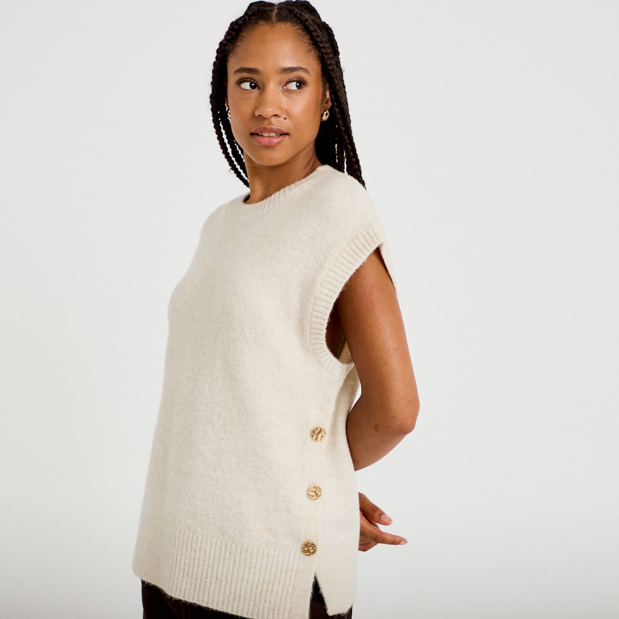 Pull sans manches ecru femme