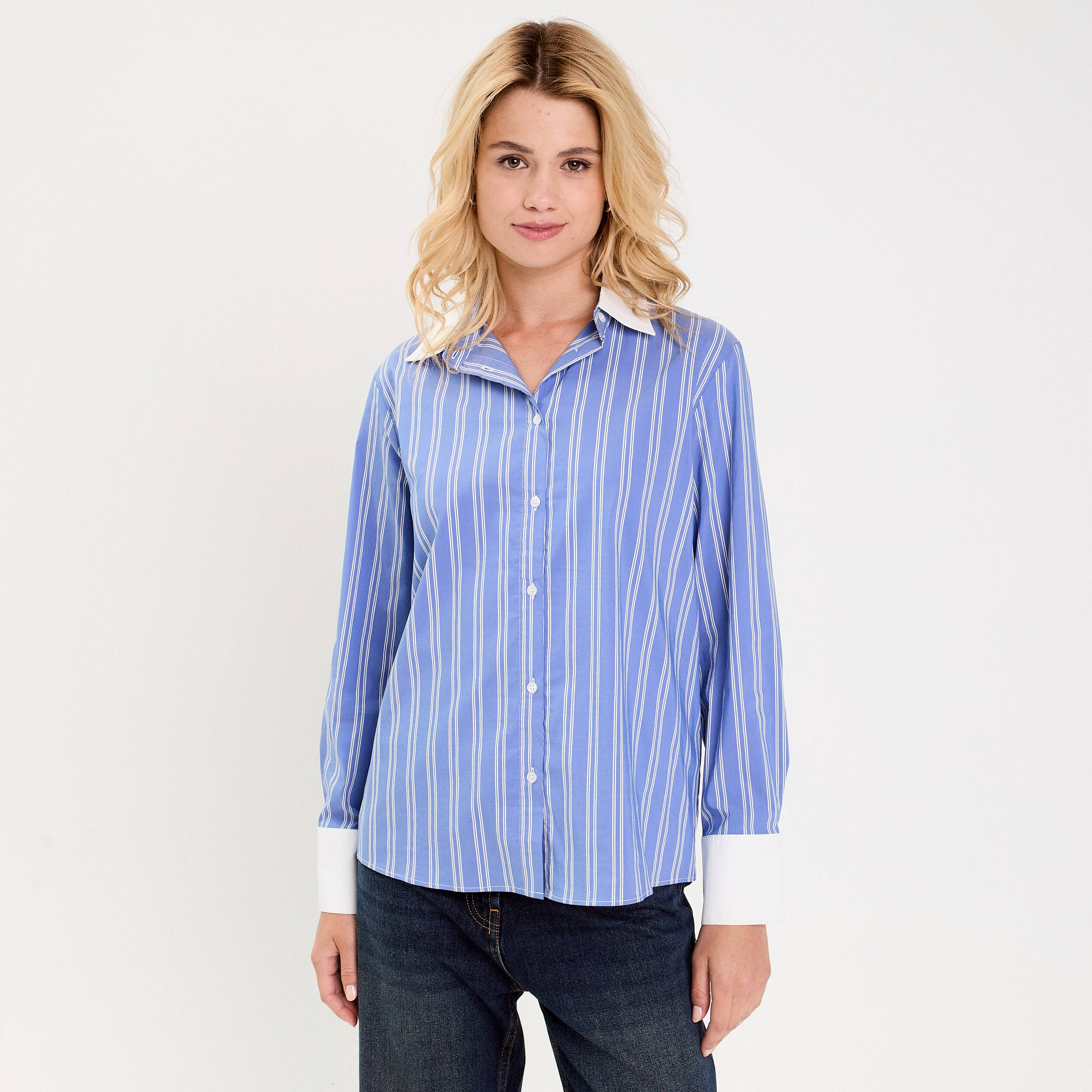 Chemise droite longue manches longues bleu lavande femme