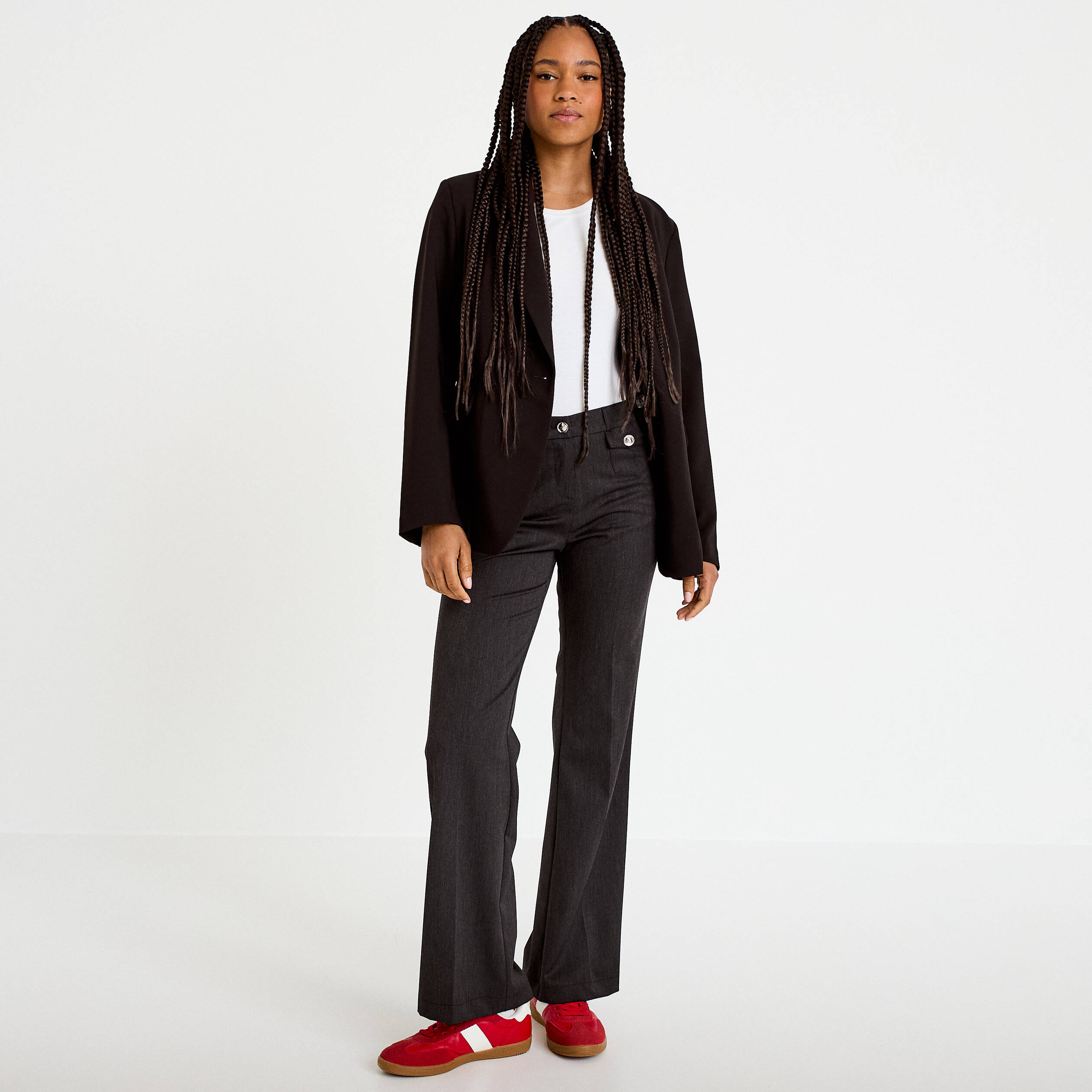 Pantalon bootcut taille basse gris fonc&eacute; femme