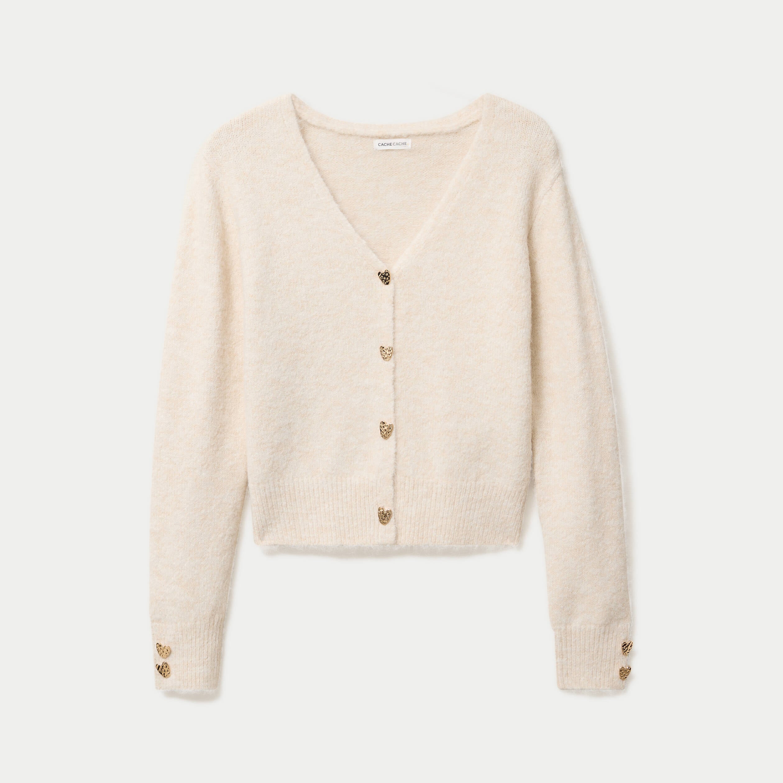 Gilet court avec boutons coeur sable femme