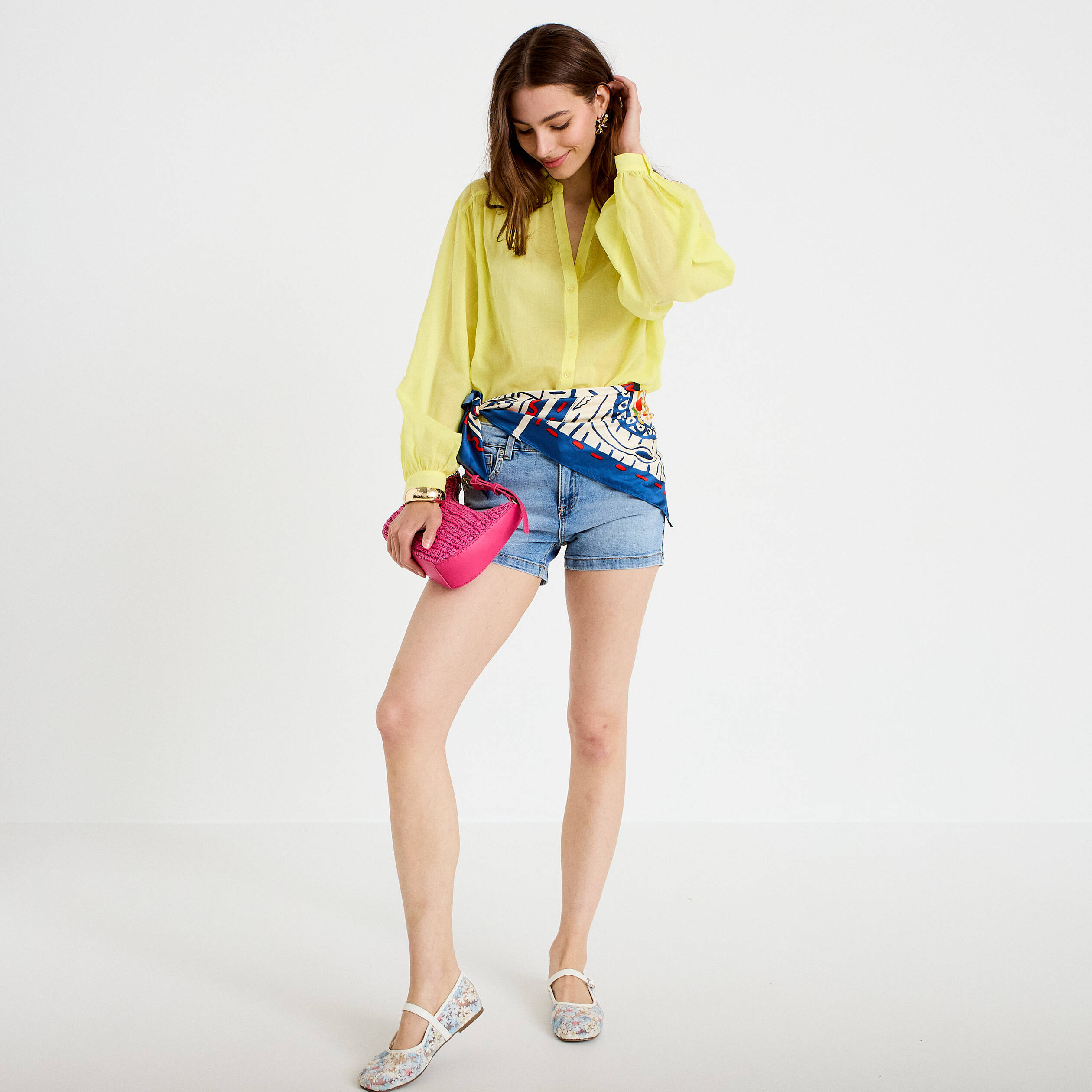 Blouse oversize manches longues jaune citron femme