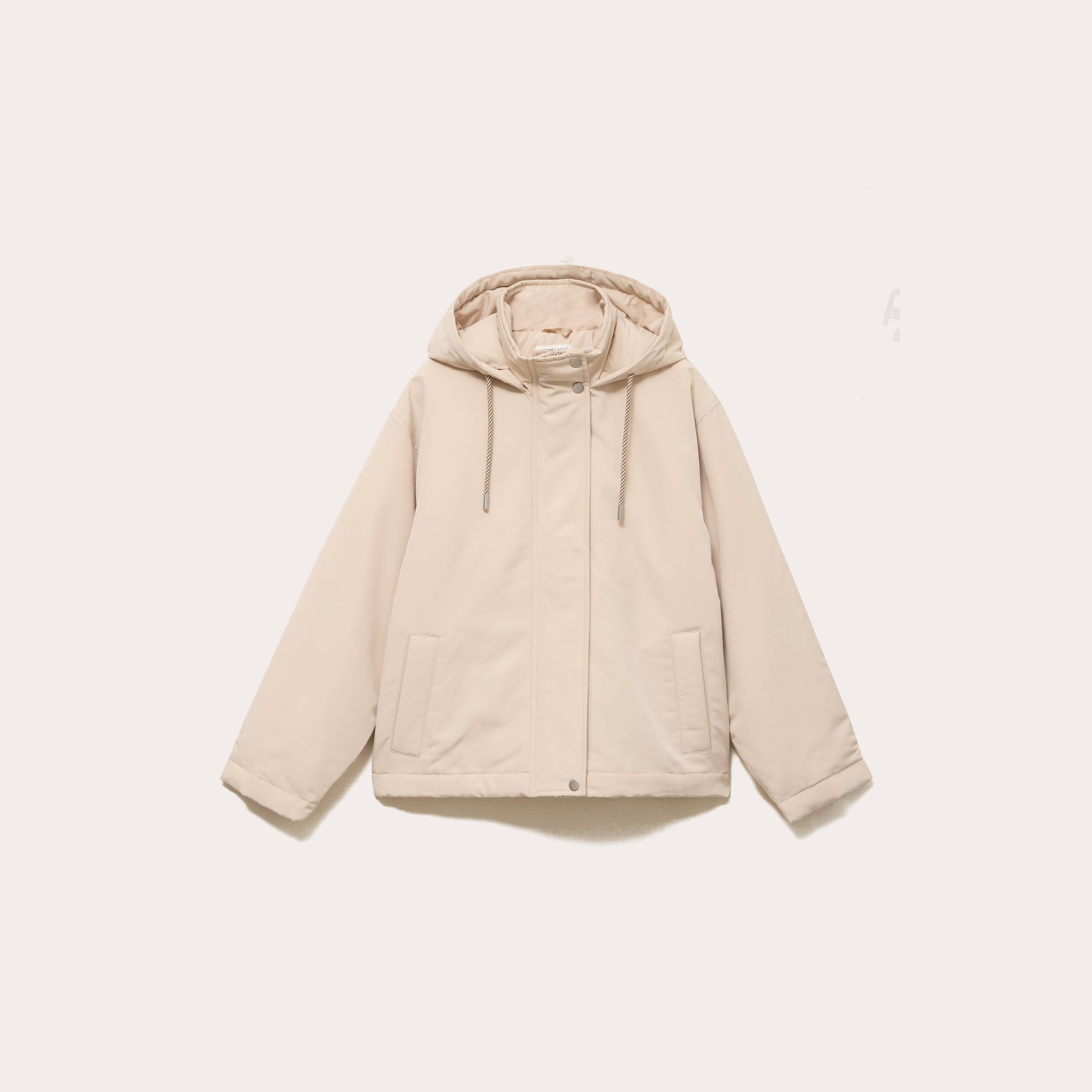 Parka courte &agrave; capuche manches longues beige femme