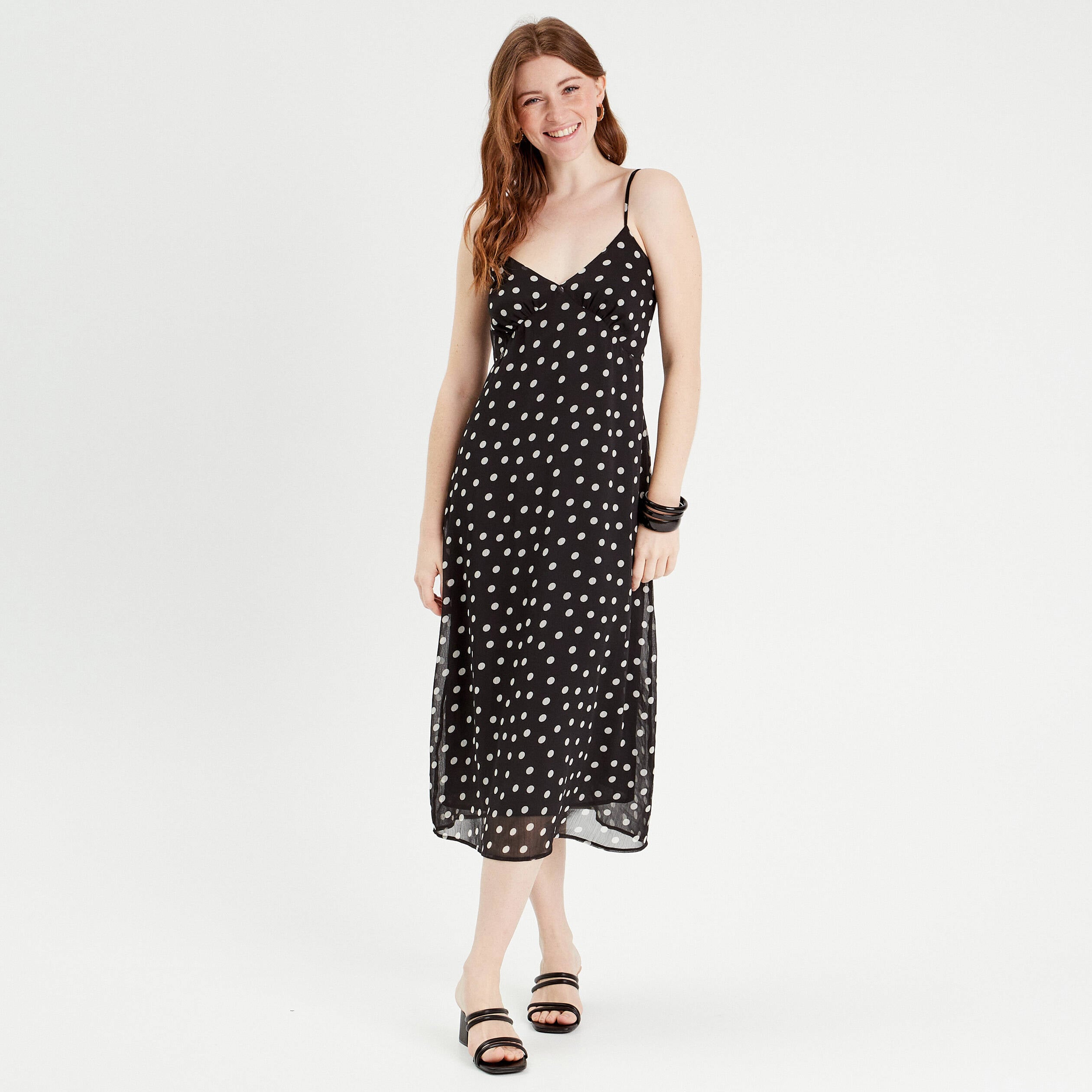 Robe longue &eacute;vas&eacute;e fluide noir femme