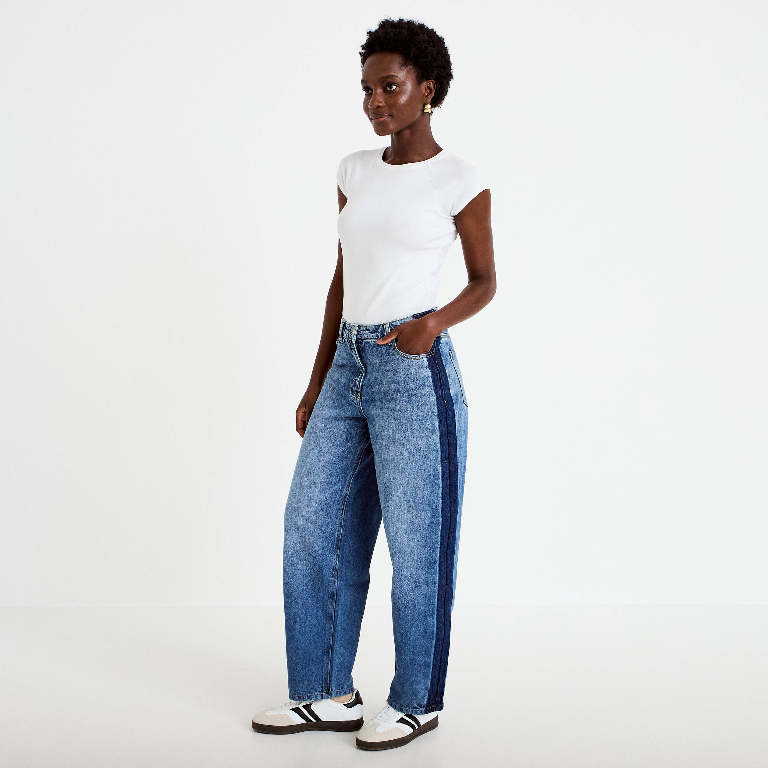 Jean mom cropped denim double stone femme