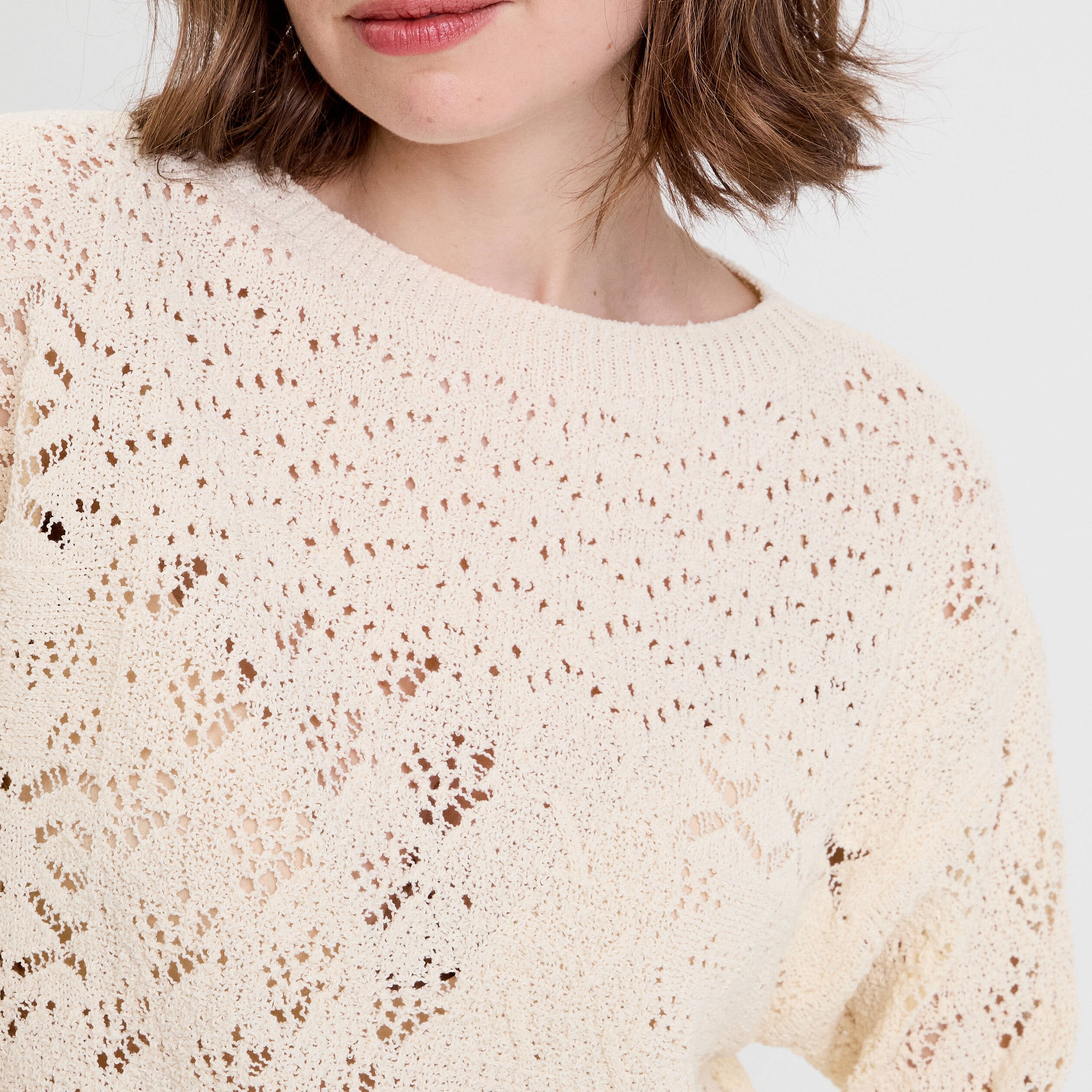 Pull manches longues ecru femme