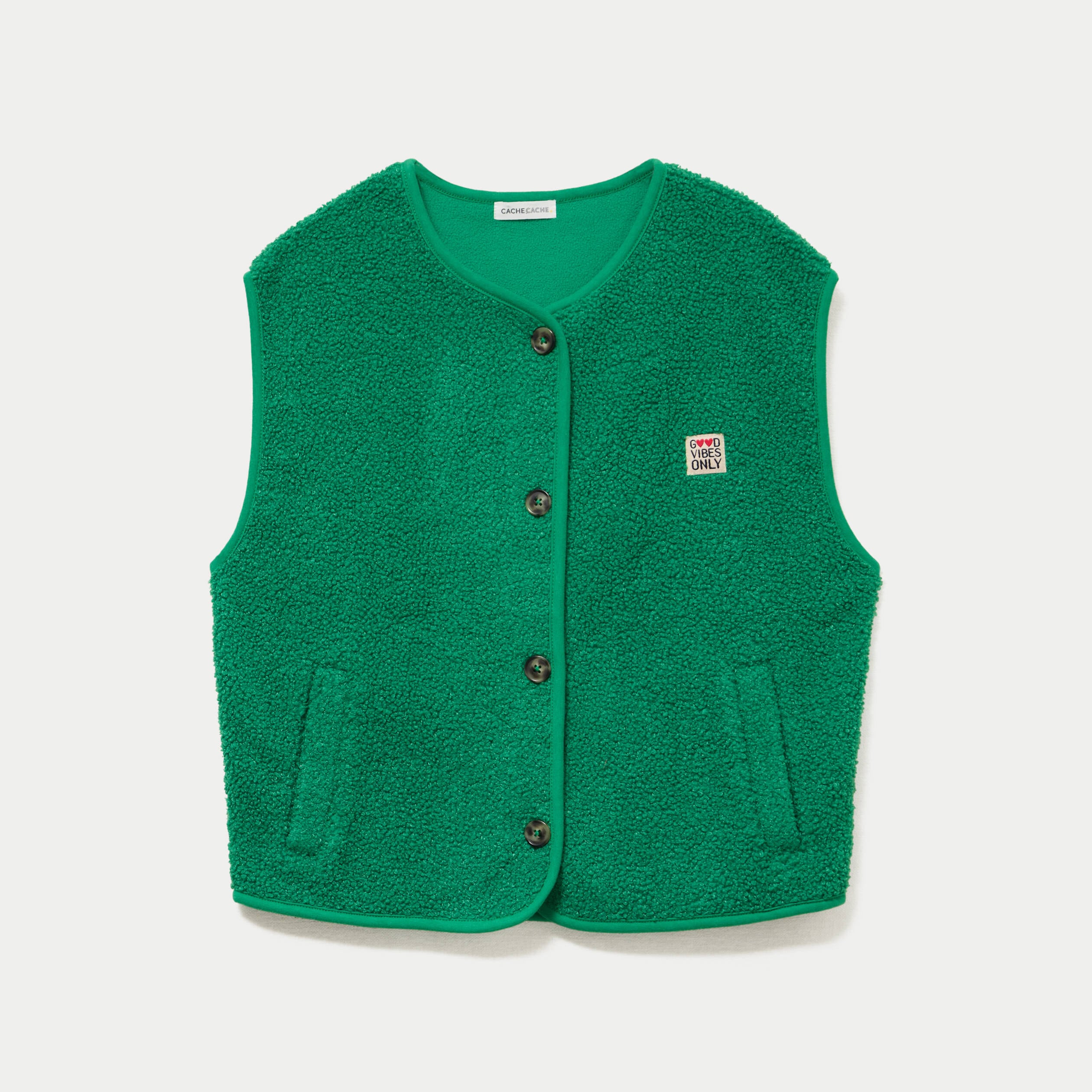 Veste sans manches fausse fourrure vert fonc&eacute; femme