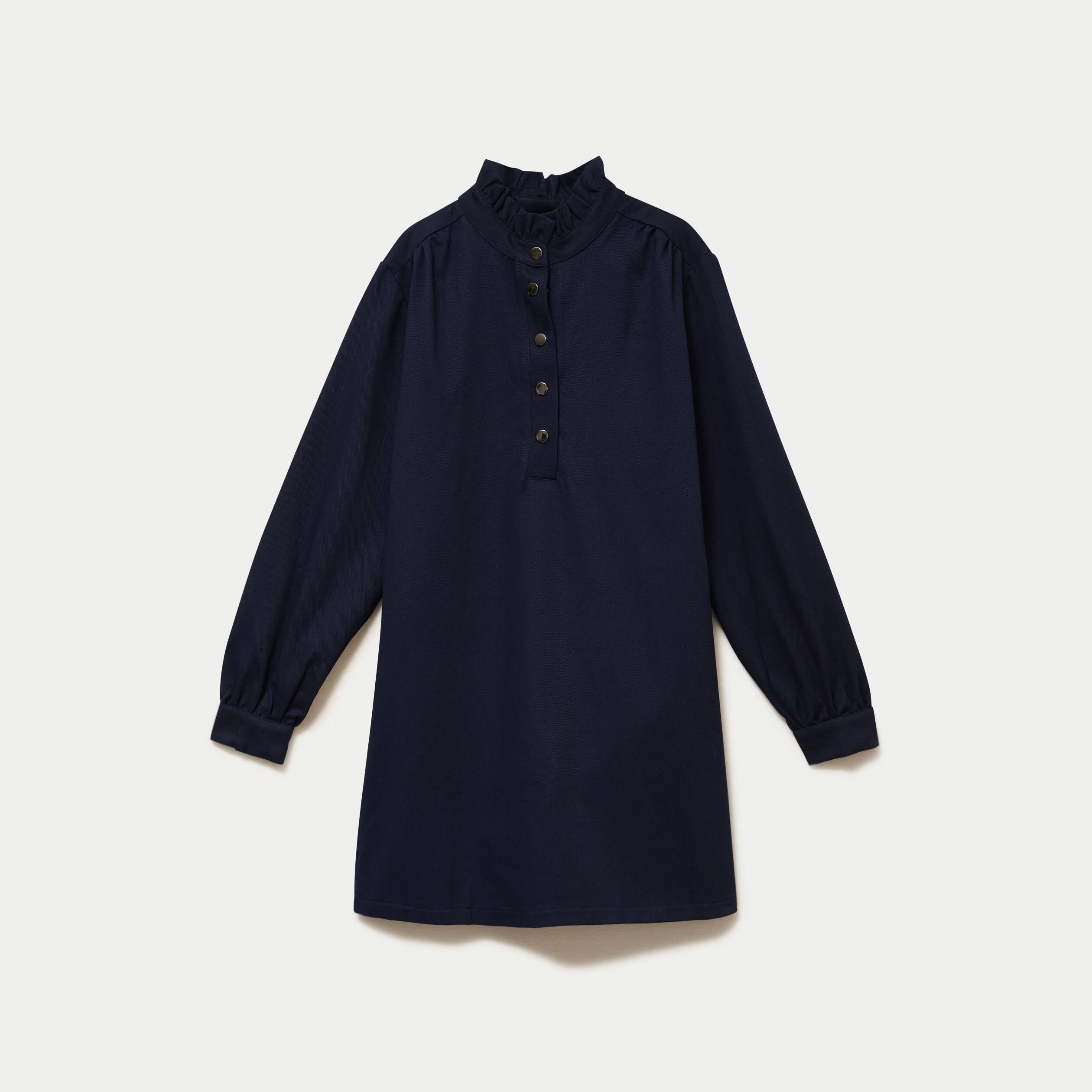 Robe droite col chemise manches longues bleu marine femme