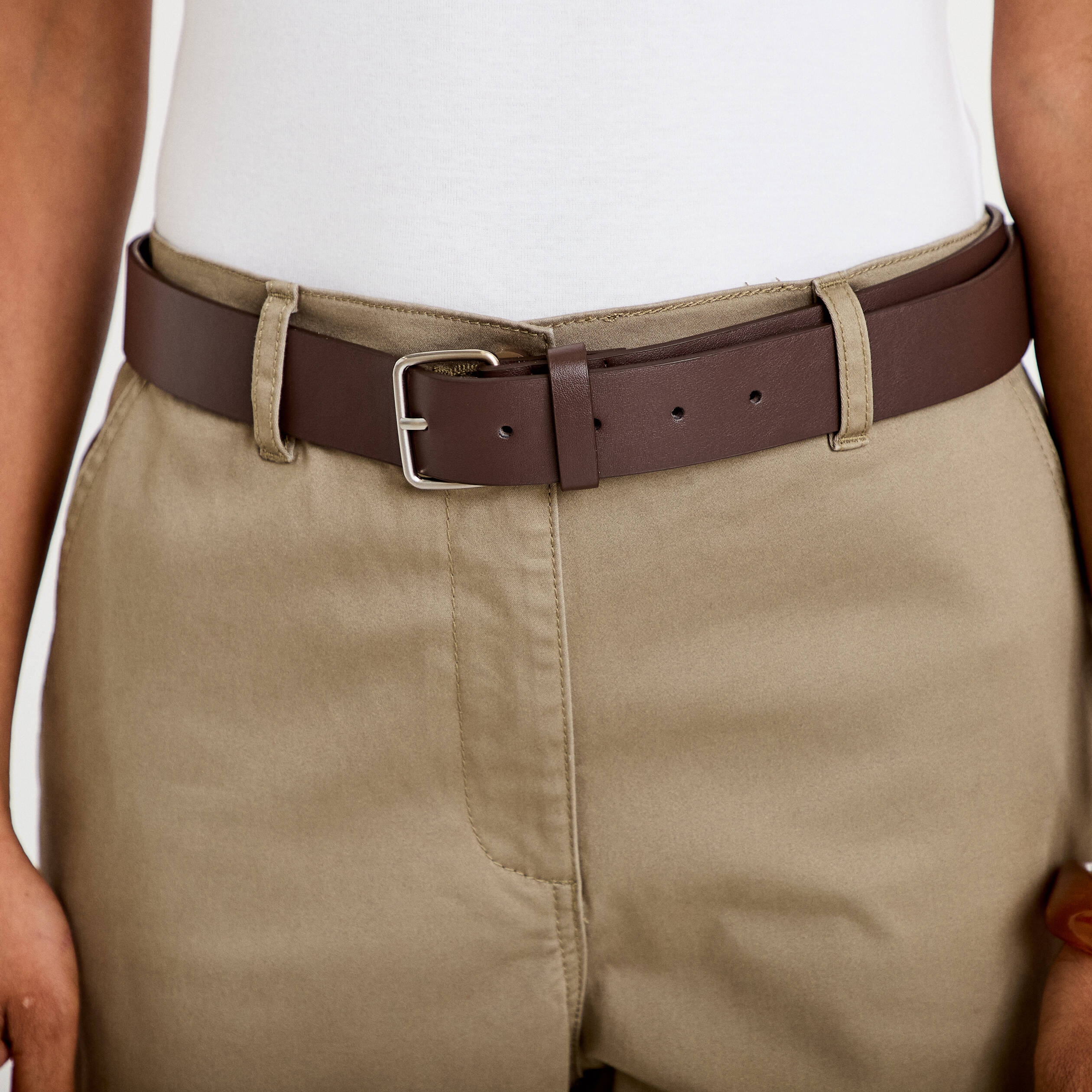 Pantalon chino avec ceinture amovible gris femme