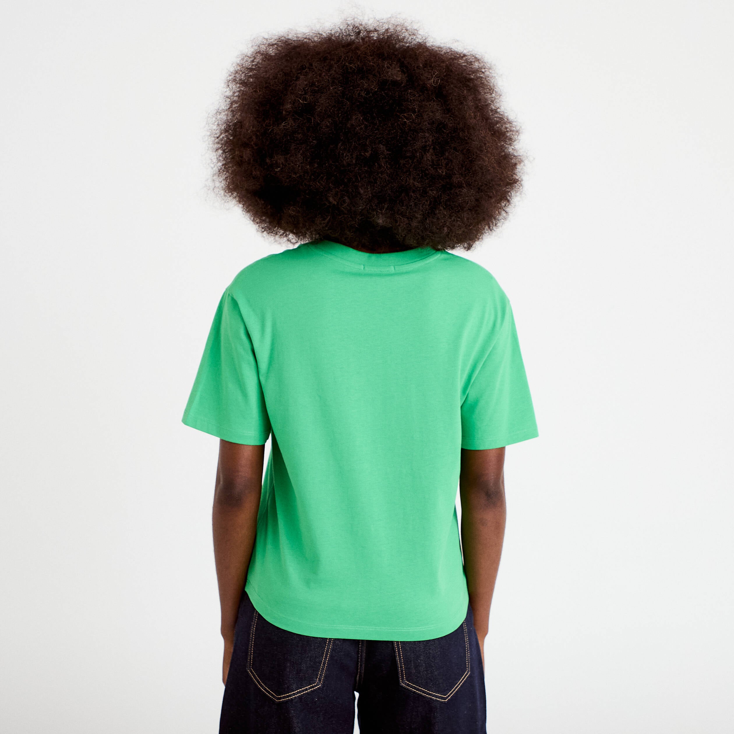 T-shirt col v manches courtes vert femme