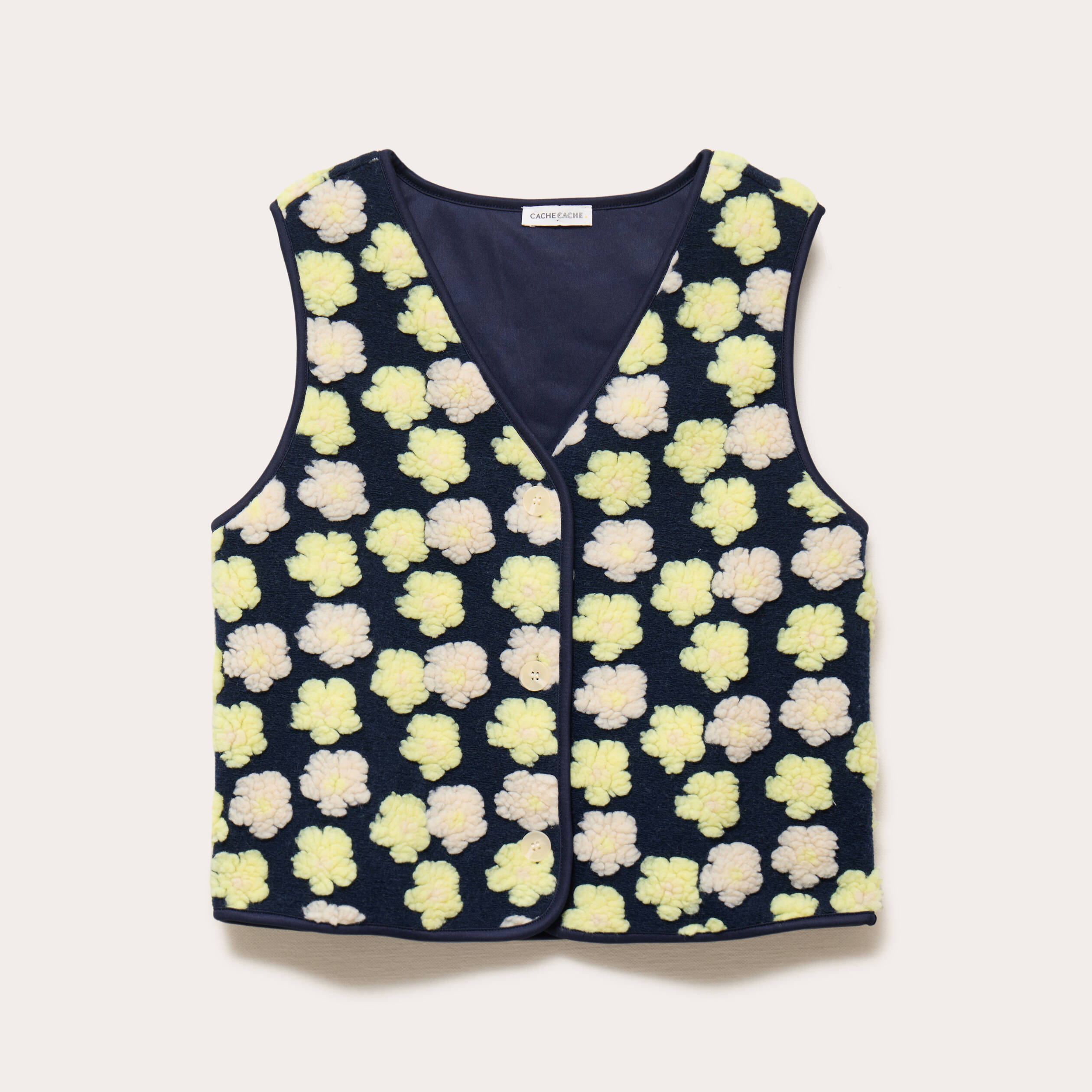 Gilet sans manches &agrave; motif effet polaire bleu marine femme