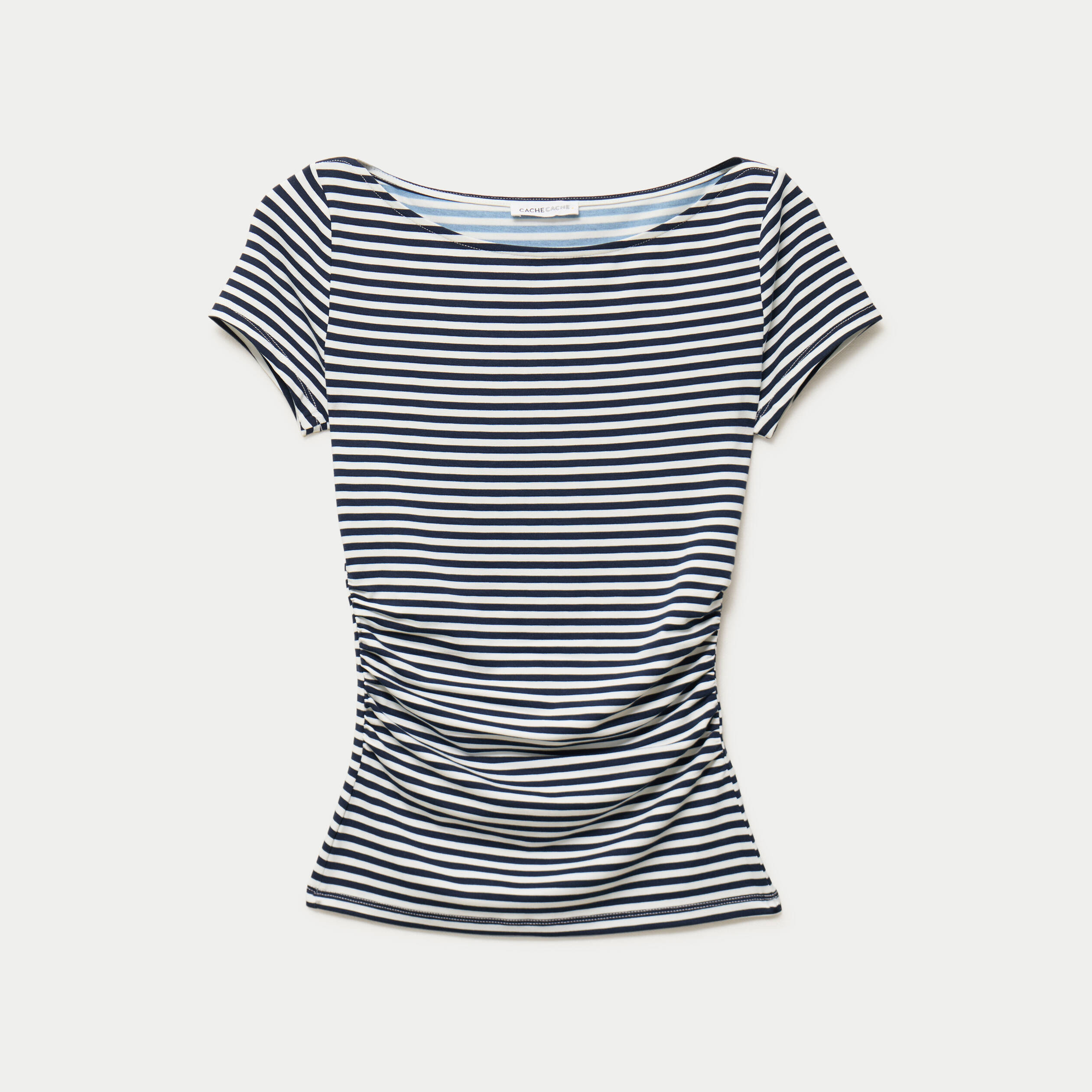 Top ajust&eacute; col bateau manches courtes blanc femme