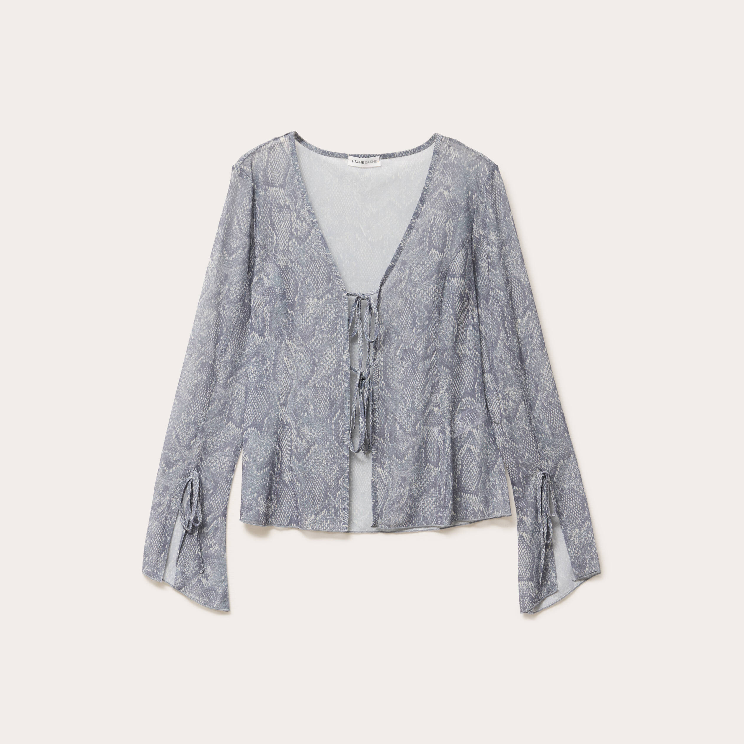 T-shirt manches longues noeuds bleu gris femme