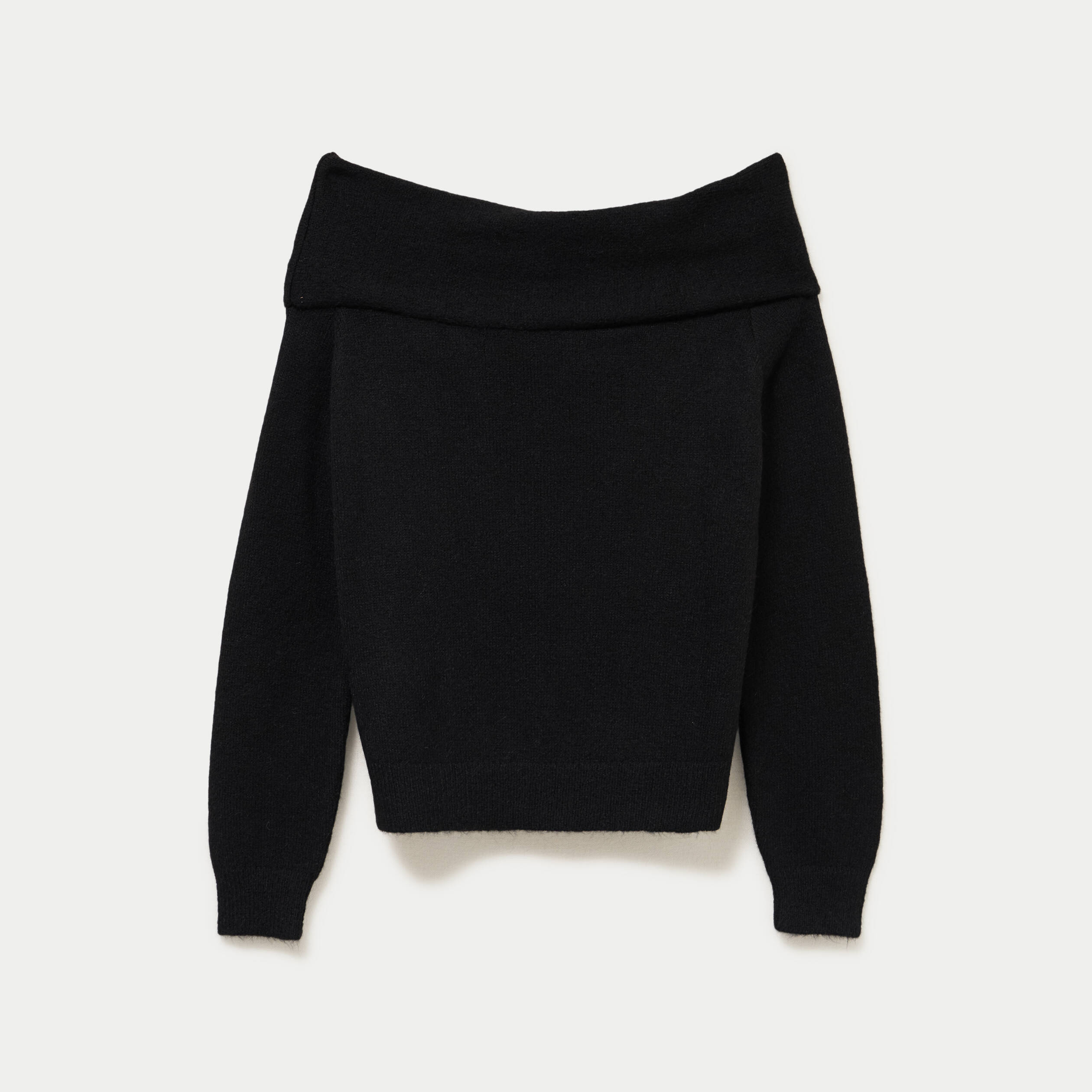 Pull col bardot manches longues noir femme