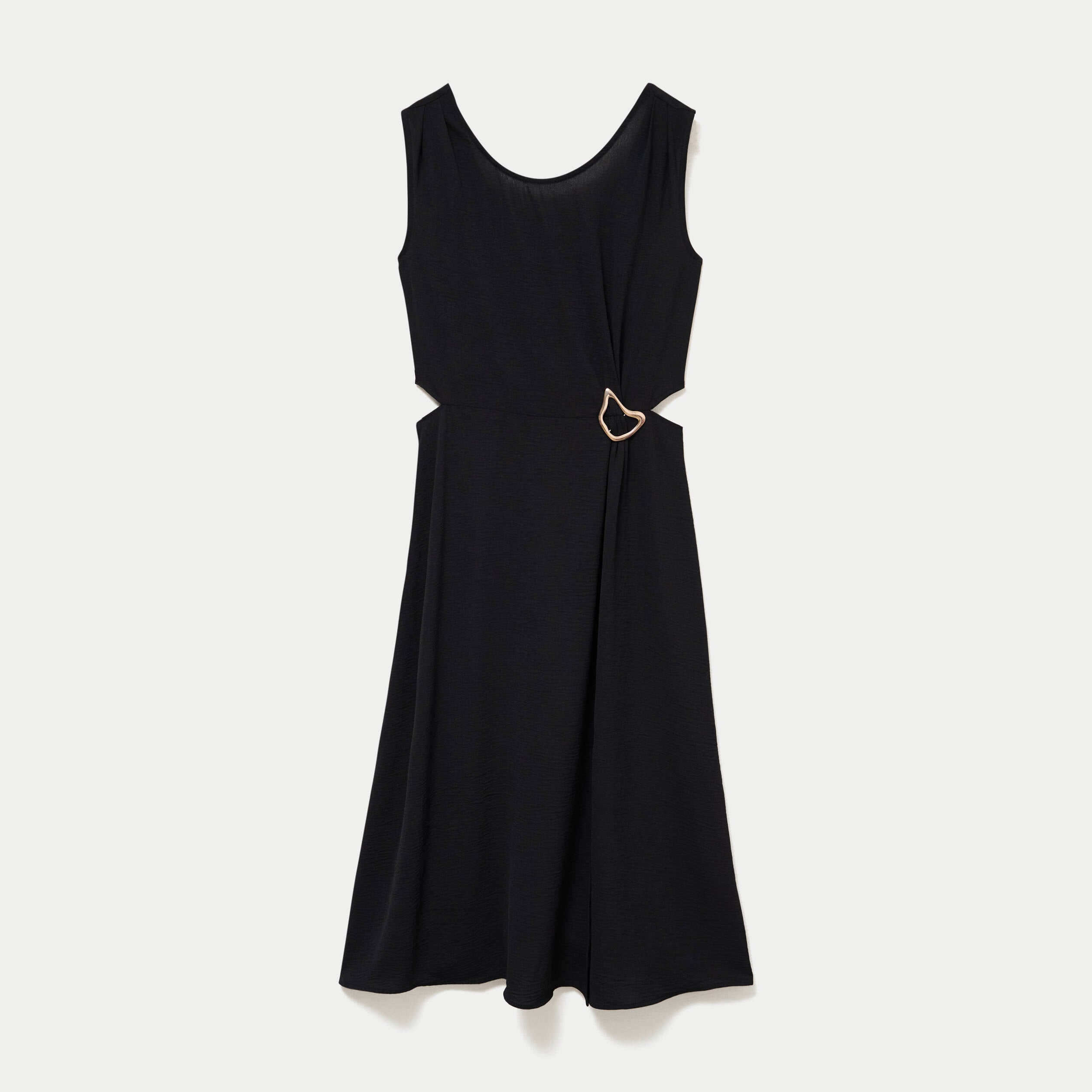 Robe &eacute;vas&eacute;e 3/4 sans manches col rond noir femme
