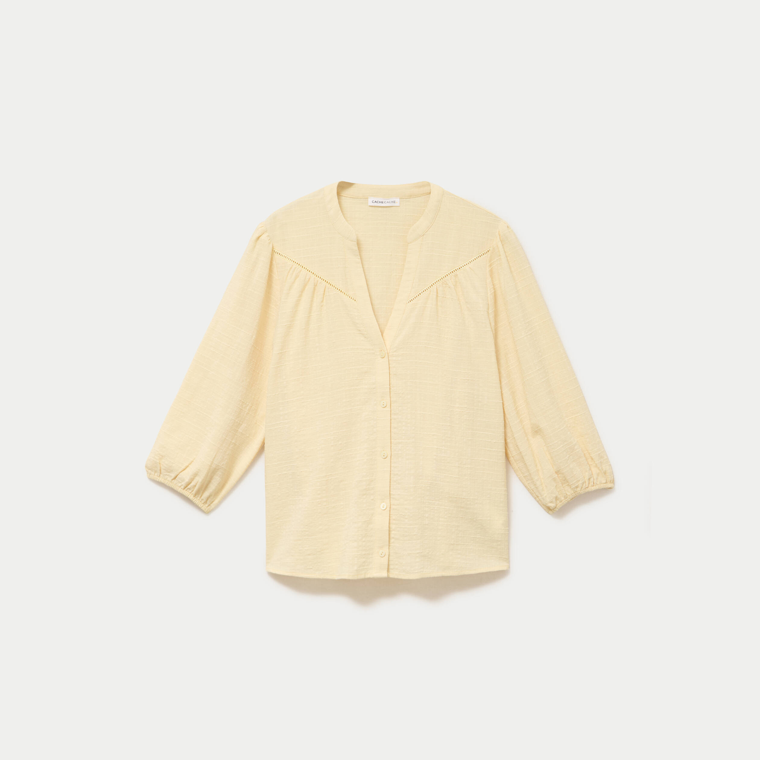 Blouse ample col v manches 3/4 jaune clair femme