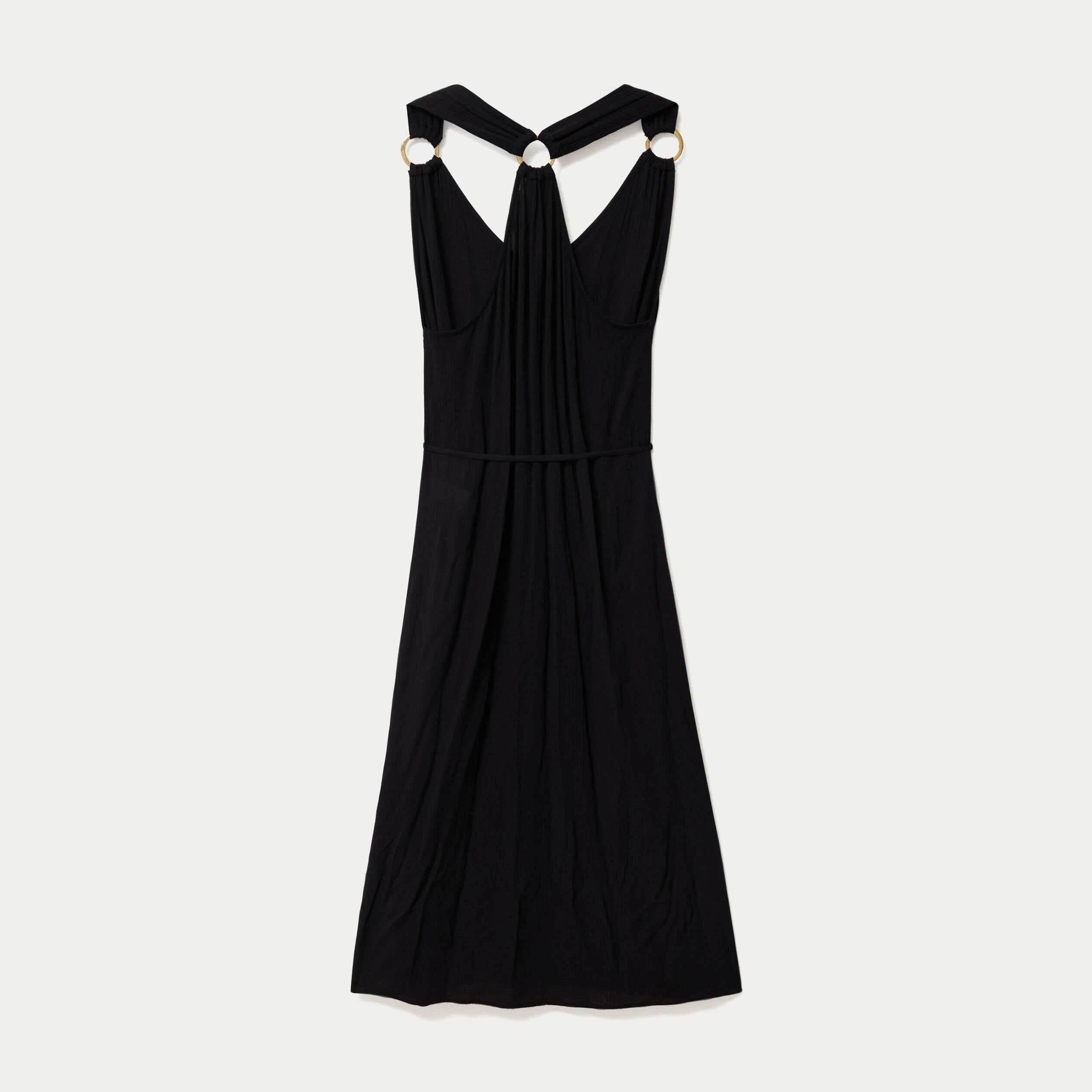 Robe longue droite fines bretelles col v noir femme