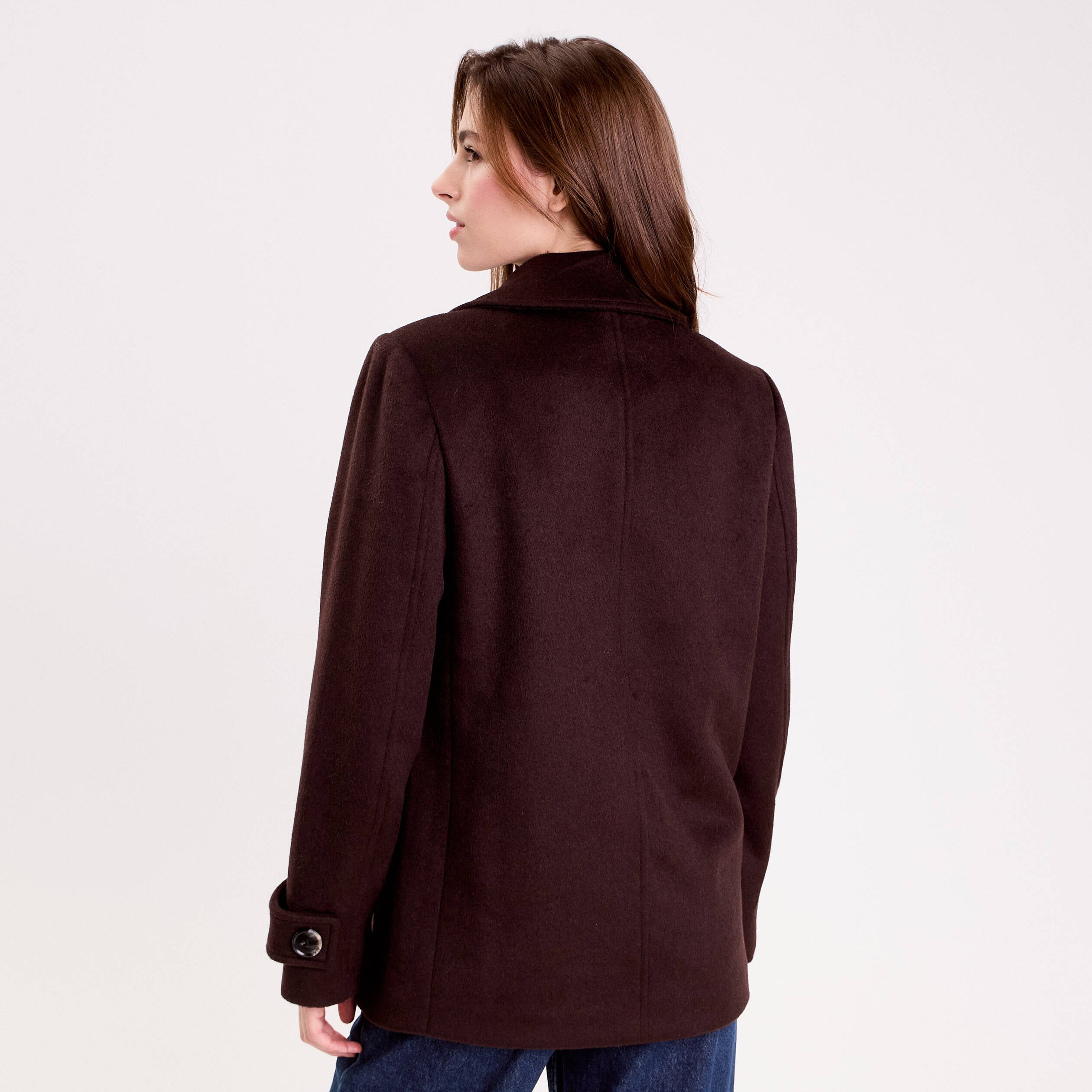 Caban col tailleur manches longues marron fonc&eacute; femme