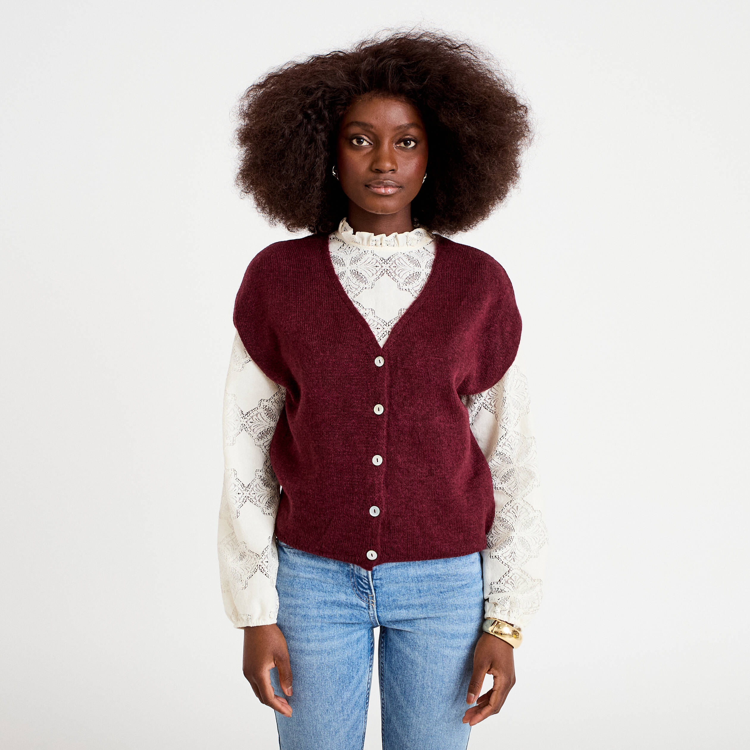Gilet sans manches bordeaux femme