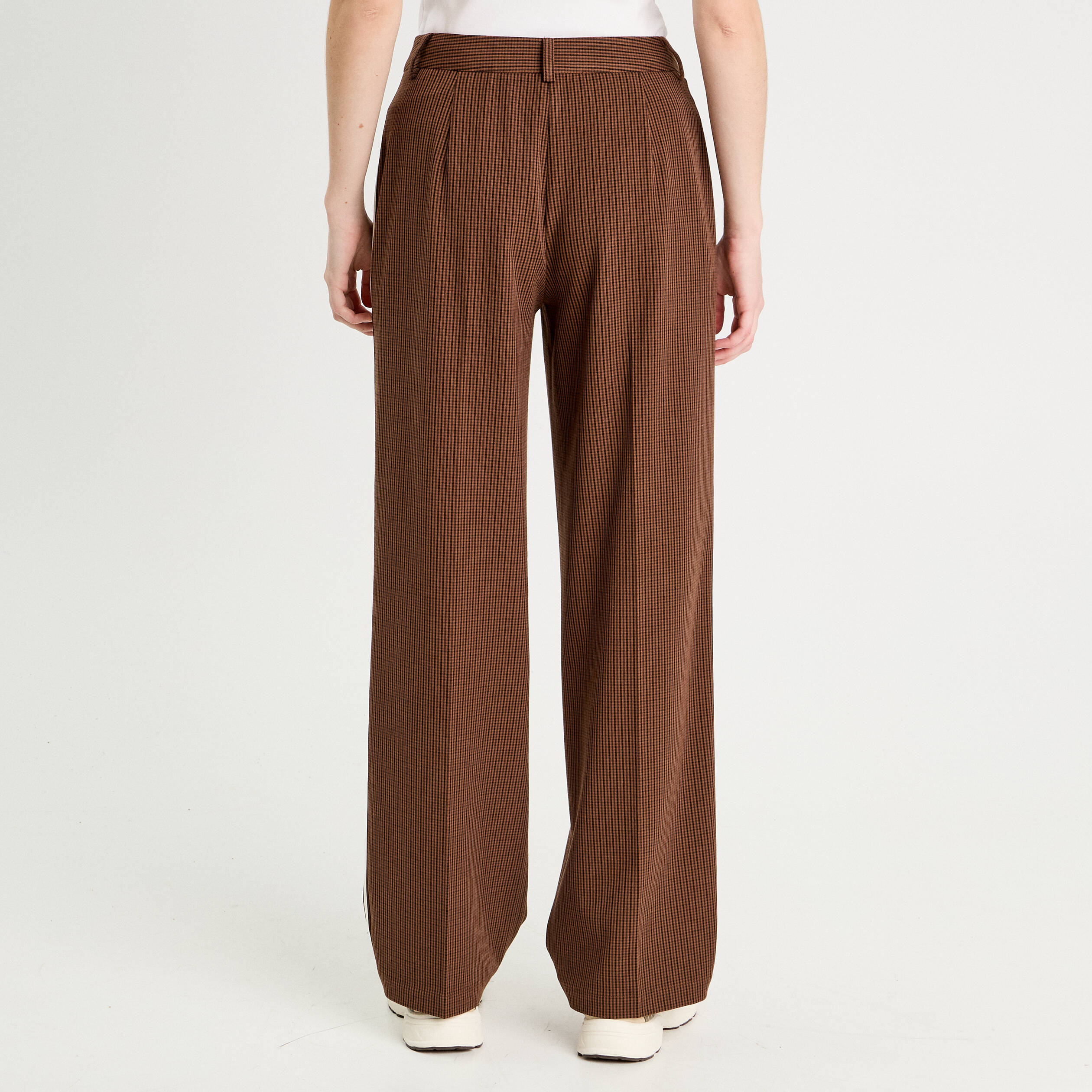 Pantalon large bandes c&ocirc;t&eacute;s marron fonc&eacute; femme