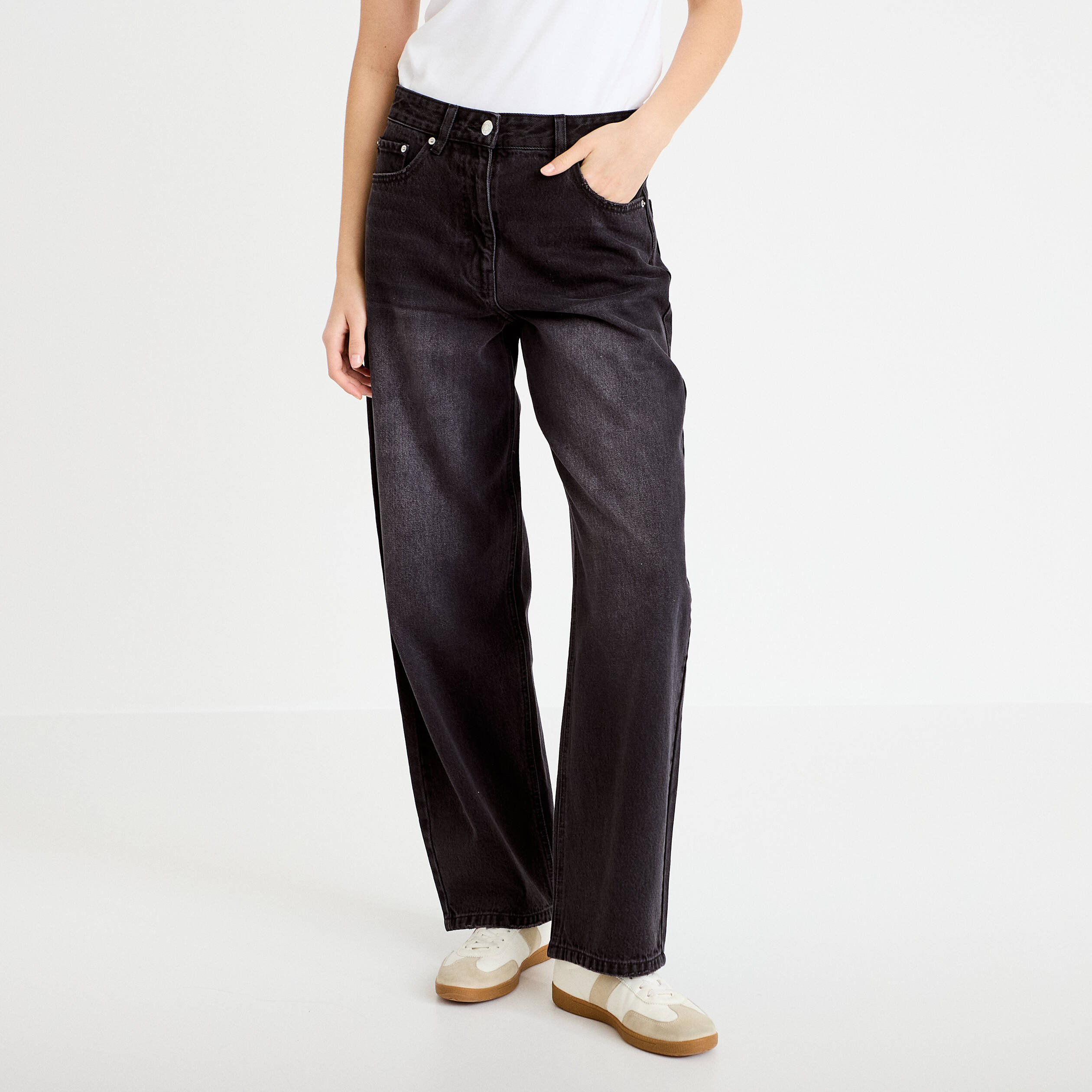 Jean barrel taille standard denim noir femme