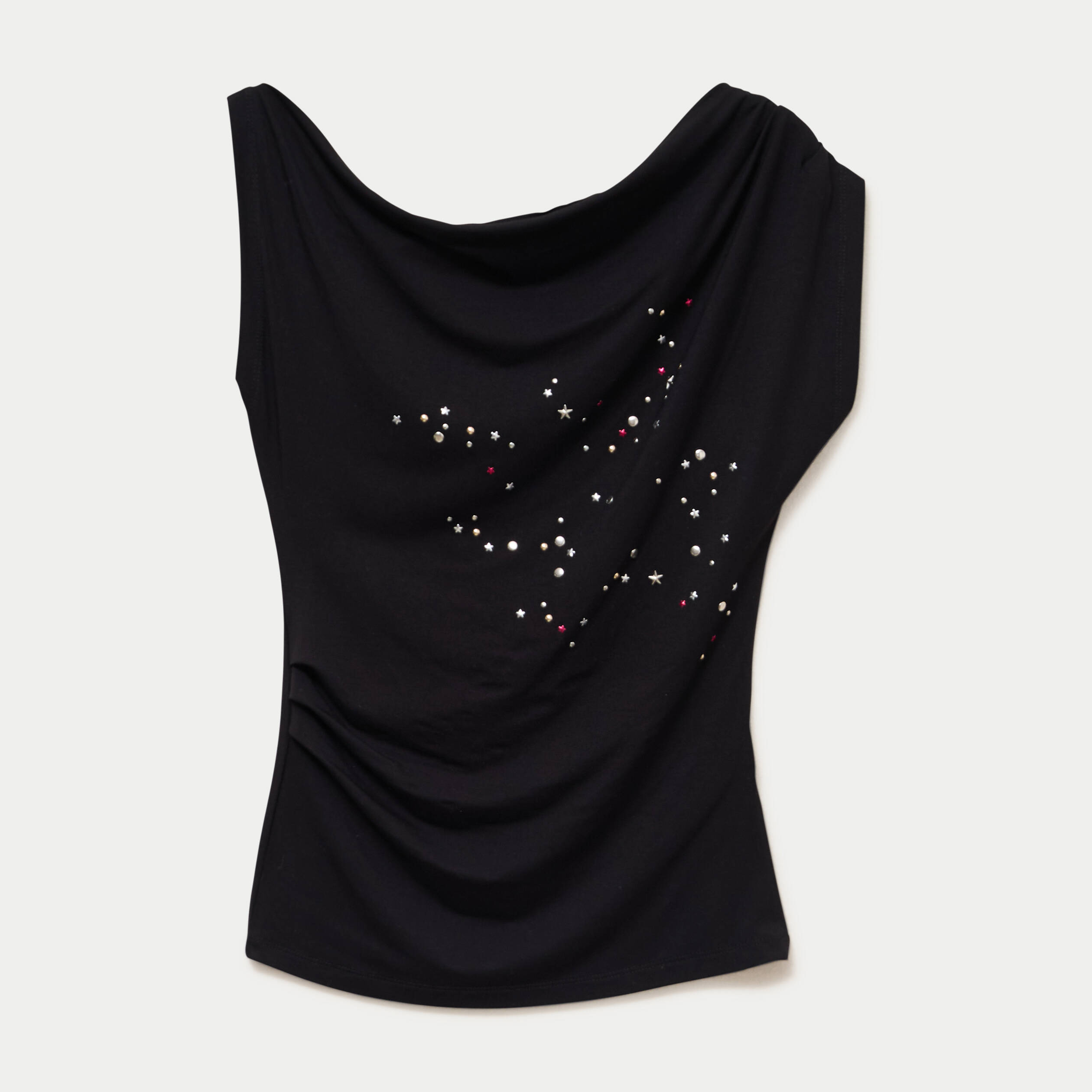 Top ajust&eacute; sans manches col bateau noir femme