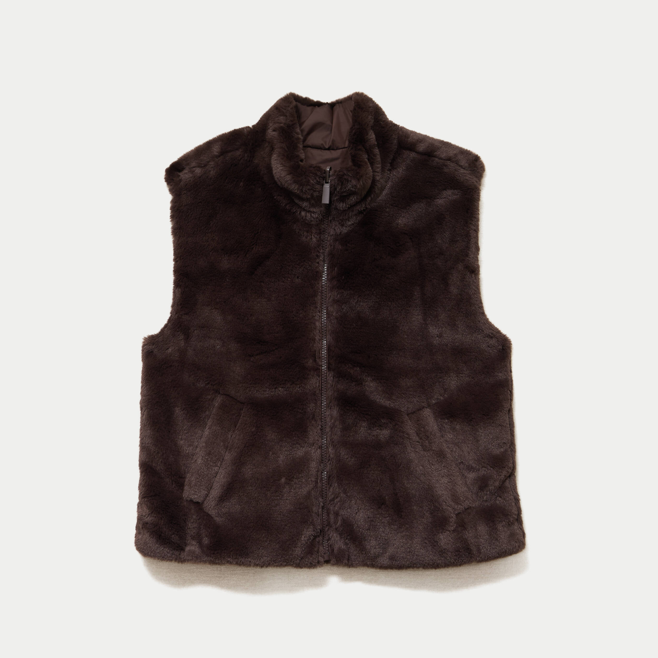 Veste r&eacute;versible sans manches marron fonc&eacute; femme