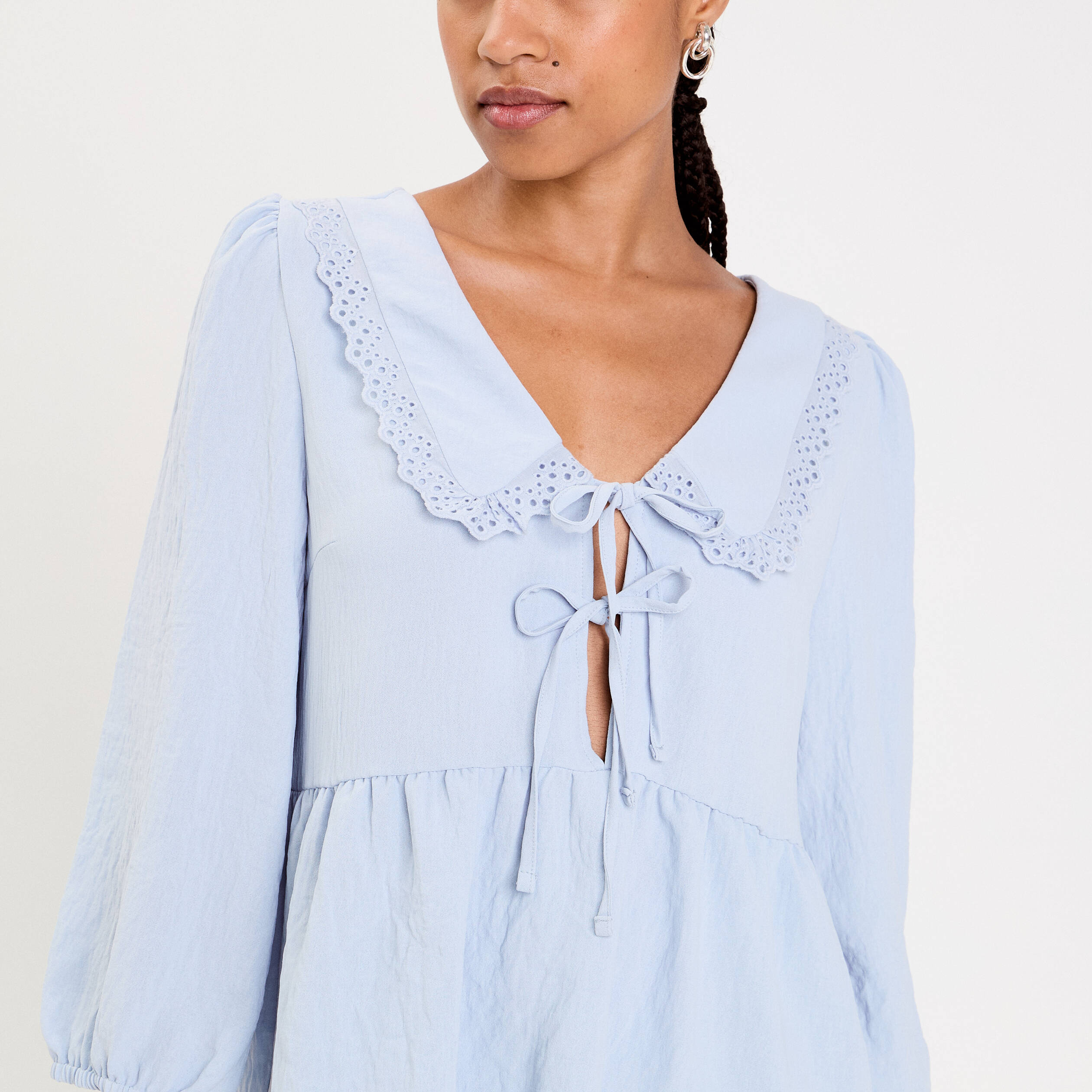 Blouse col claudine denim snow gris femme