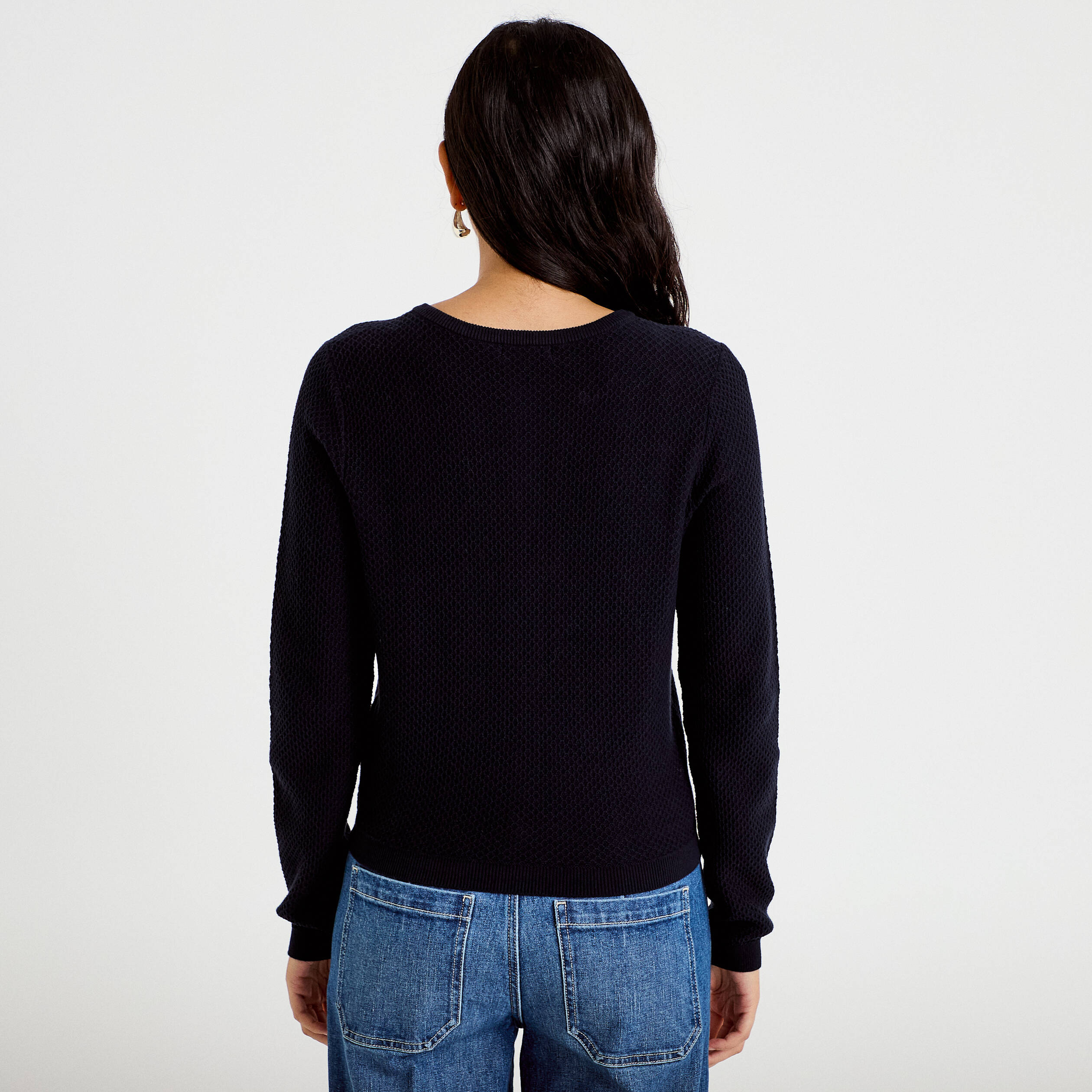 Gilet ajour&eacute; manches longues bleu marine femme