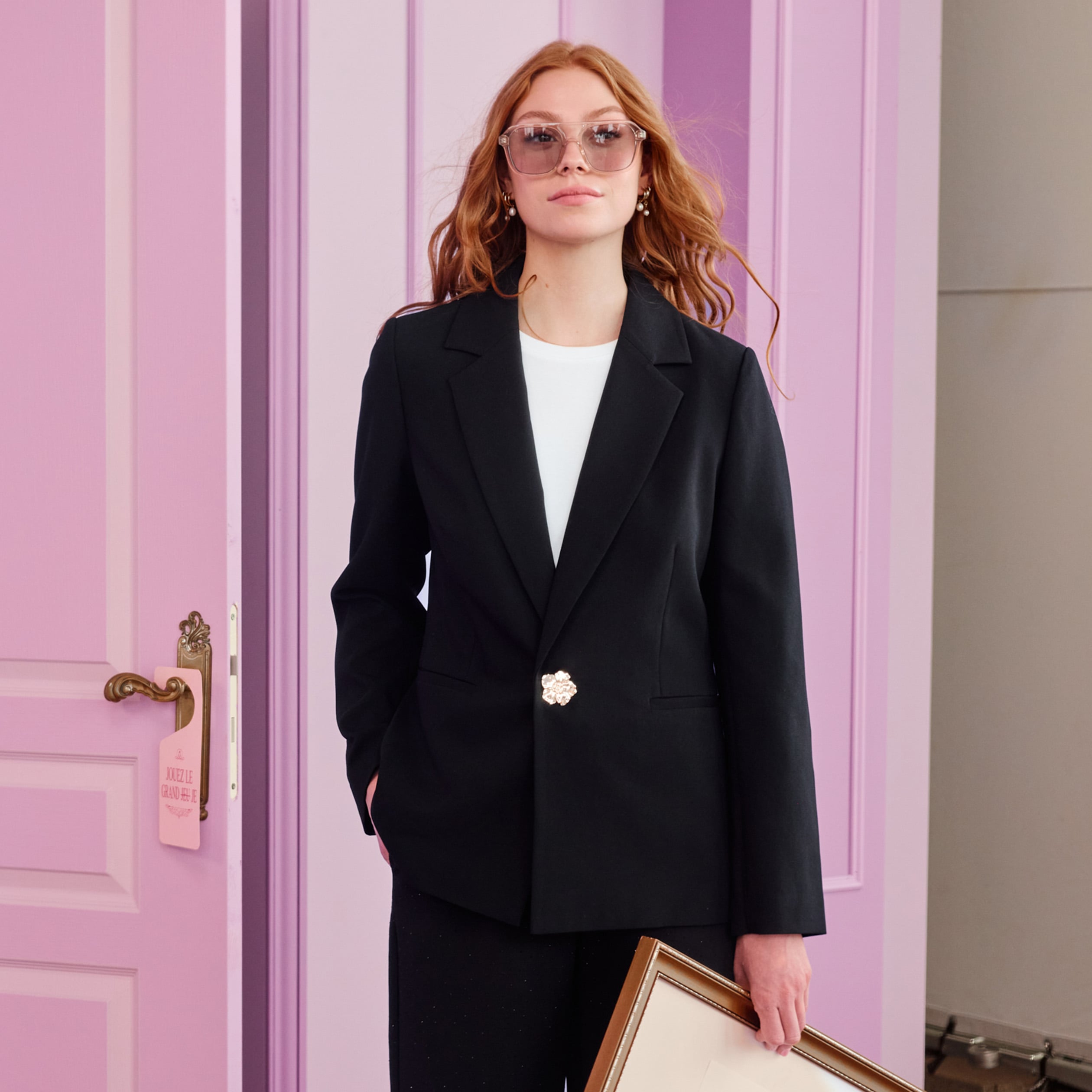 Blazer droit manches longues noir femme