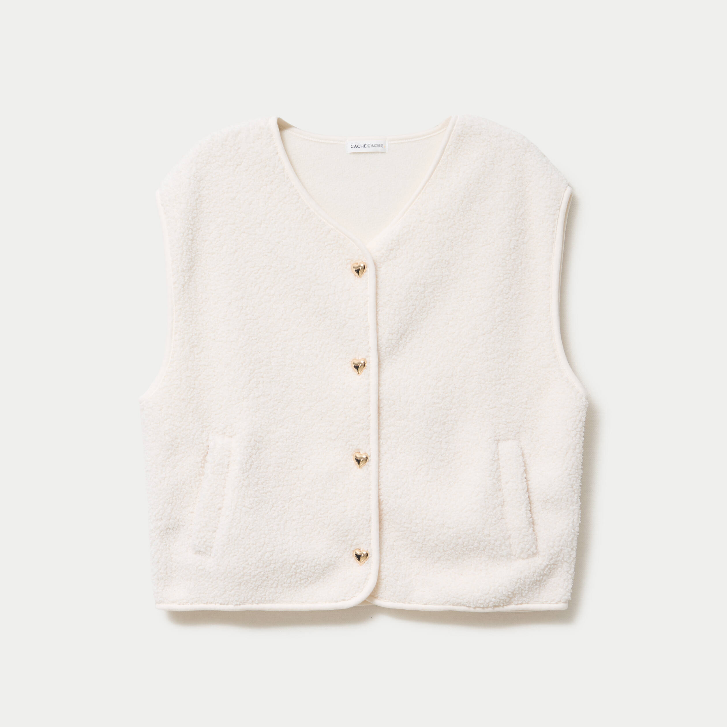 Veste sans manches effet polaire ecru femme